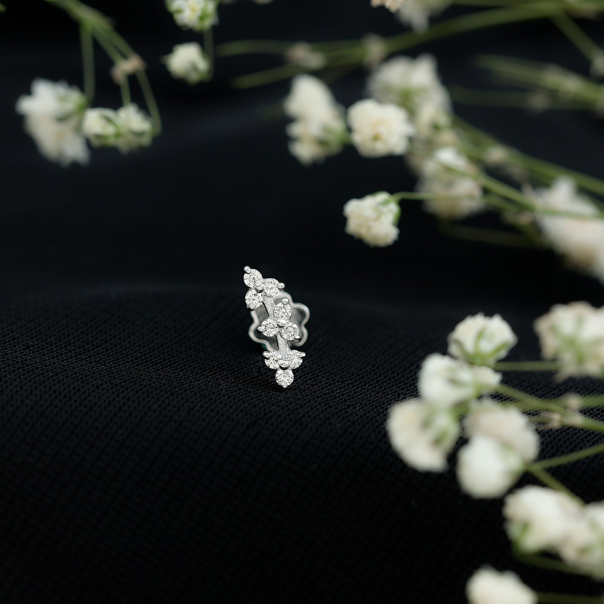 Simple Diamond Curved Helix Earring with Flat Back Natural - ( HI-SI ) - Rosec Jewels