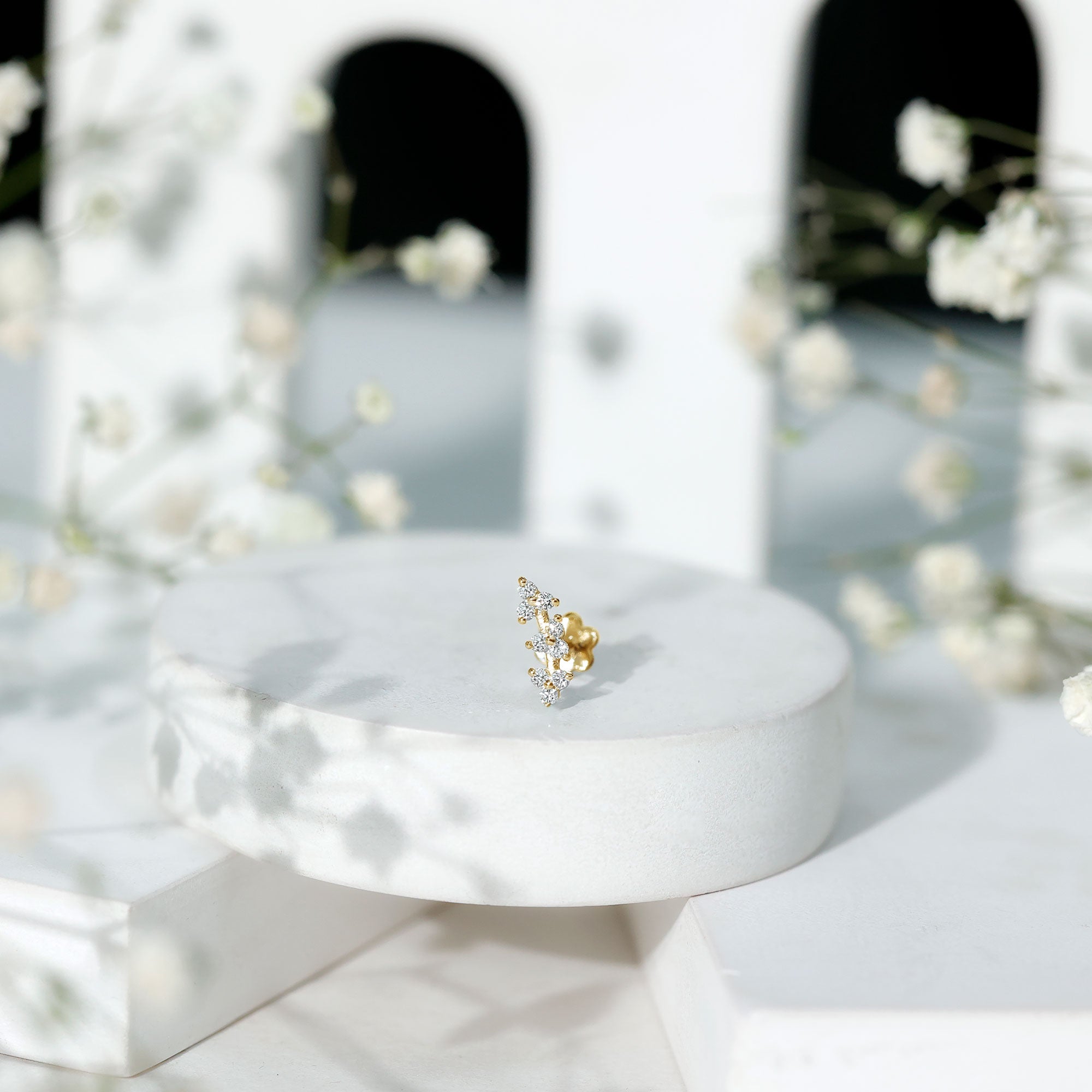 Simple Diamond Curved Helix Earring with Flat Back Natural - ( HI-SI ) - Rosec Jewels