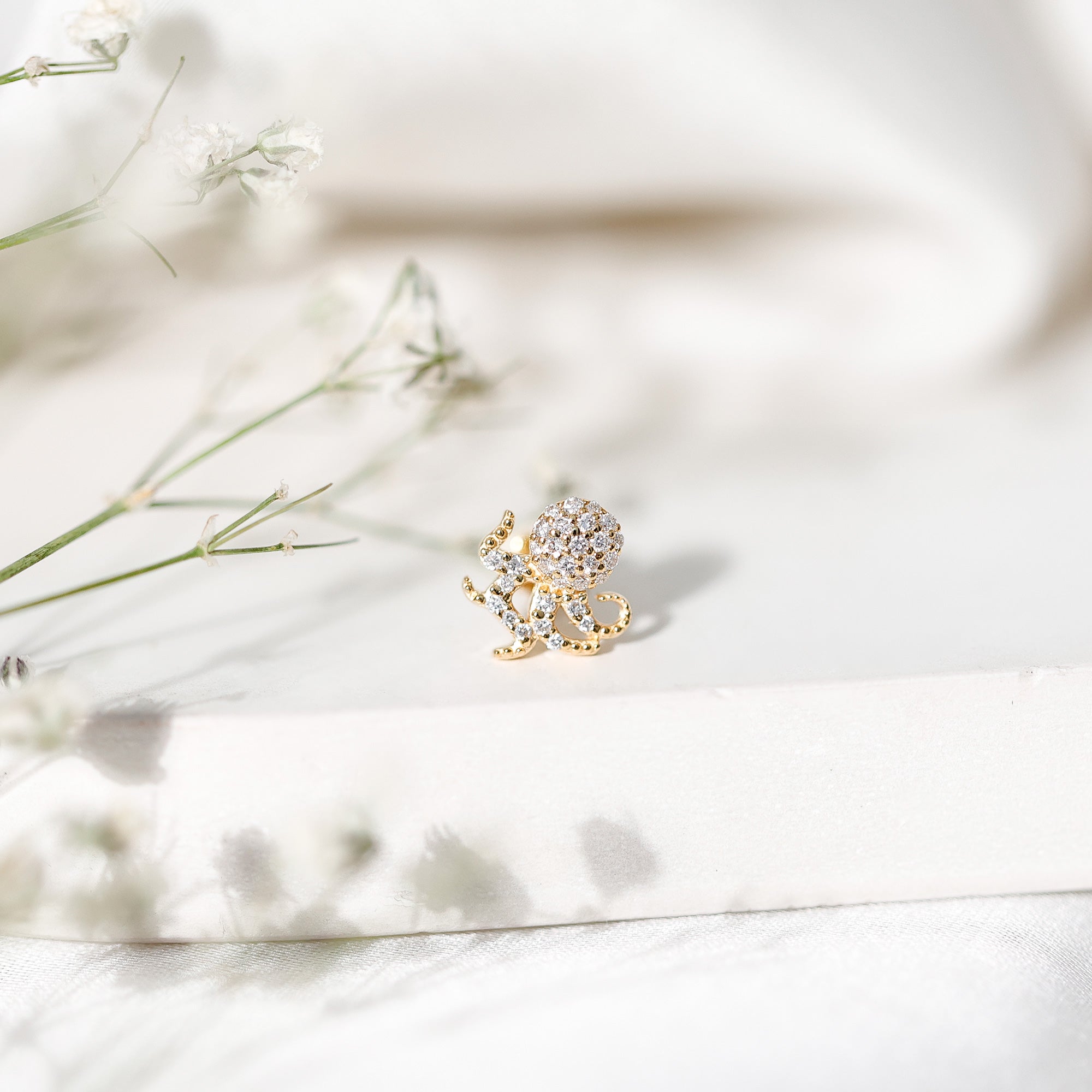 Diamond Octopus Earring with Flat Back Natural - ( HI-SI ) - Rosec Jewels