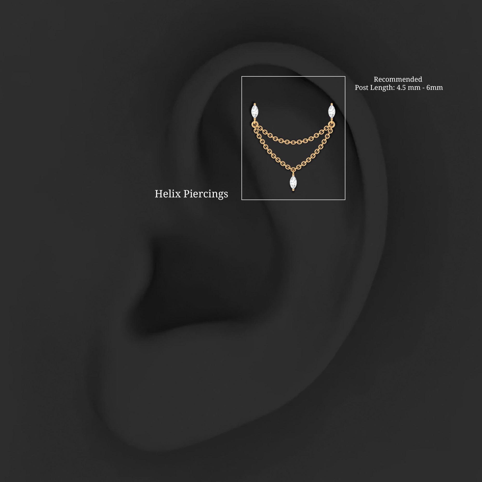 Marquise Diamond Double Piercing Earring with Dangling Chain Natural - ( HI-SI ) - Rosec Jewels