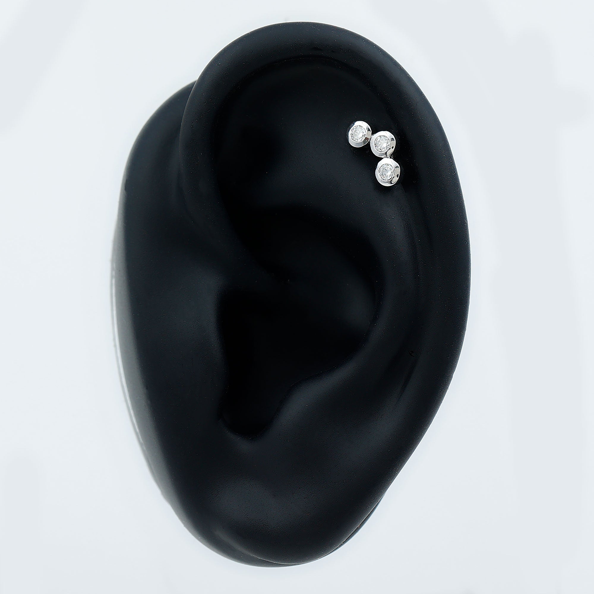 Three Diamond Curved Helix Earring in Bezel Setting Natural - ( HI-SI ) - Rosec Jewels