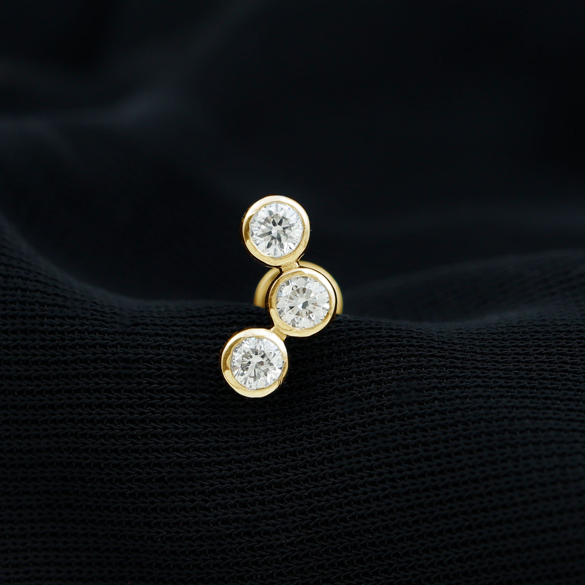 Three Diamond Curved Helix Earring in Bezel Setting Natural - ( HI-SI ) - Rosec Jewels