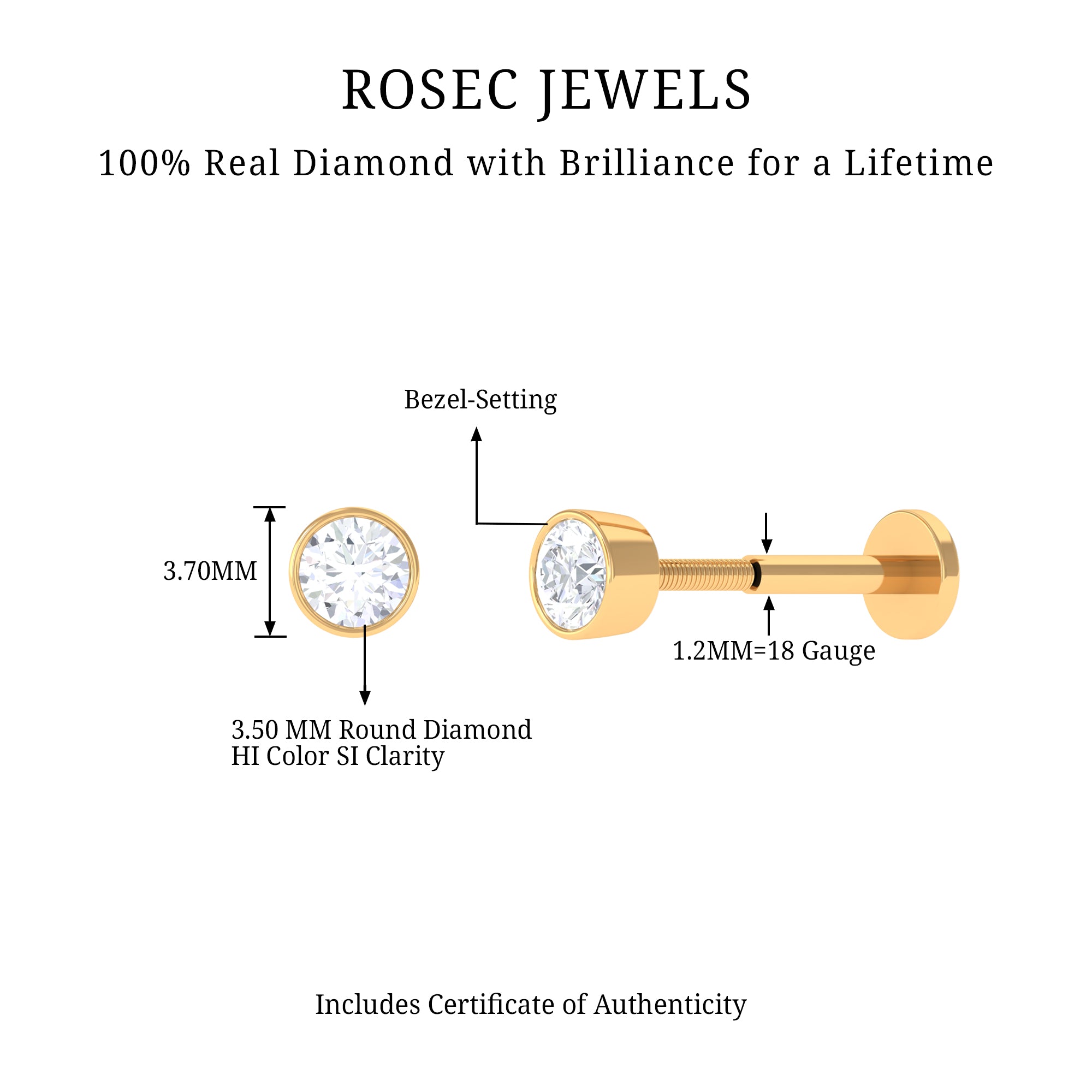 Bezel Set Diamond Solitaire Conch Earring Natural - ( HI-SI ) - Rosec Jewels