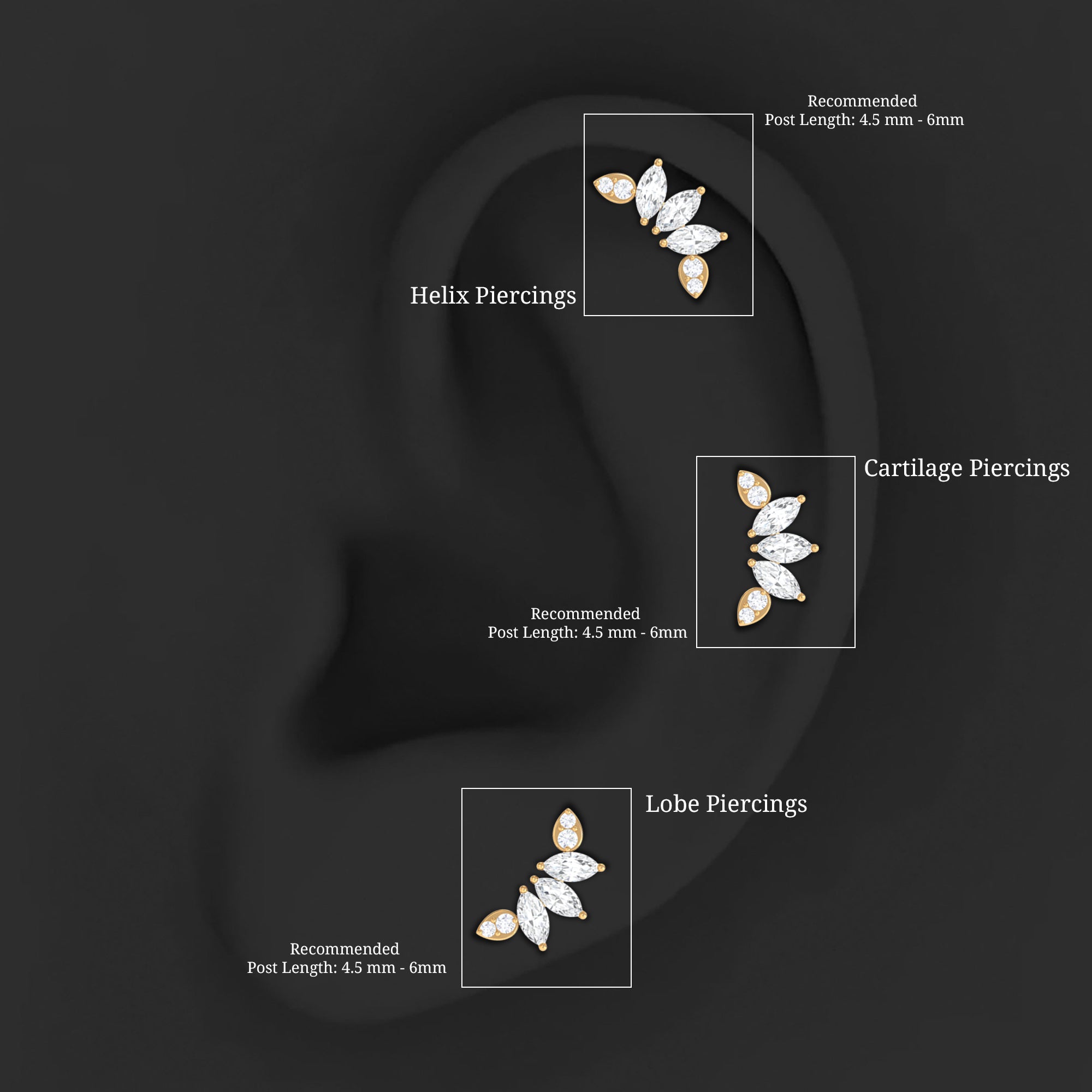 Marquise Diamond Leaf Crawler Earring for Helix Piercing Natural - ( HI-SI ) - Rosec Jewels