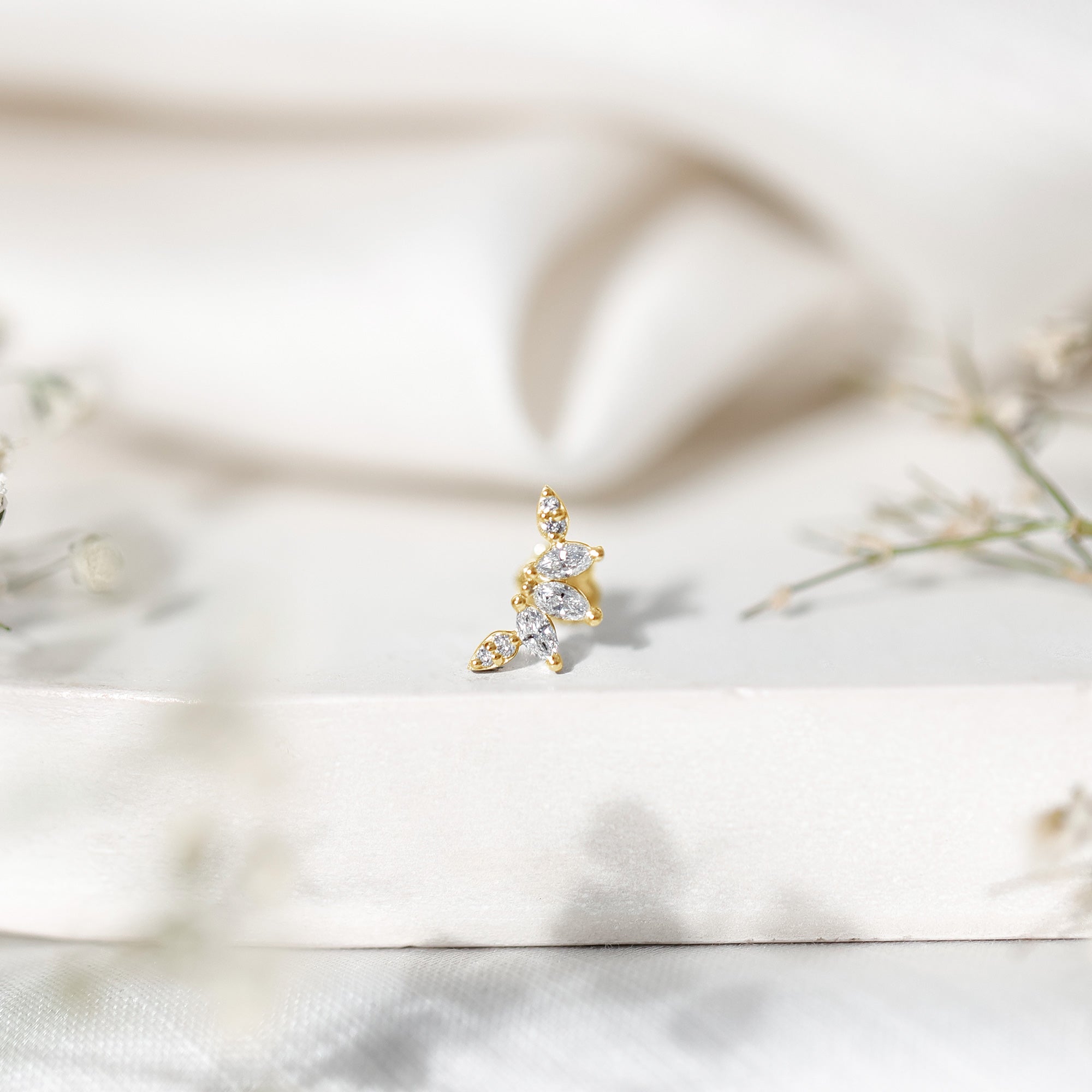 Marquise Diamond Leaf Crawler Earring for Helix Piercing Natural - ( HI-SI ) - Rosec Jewels
