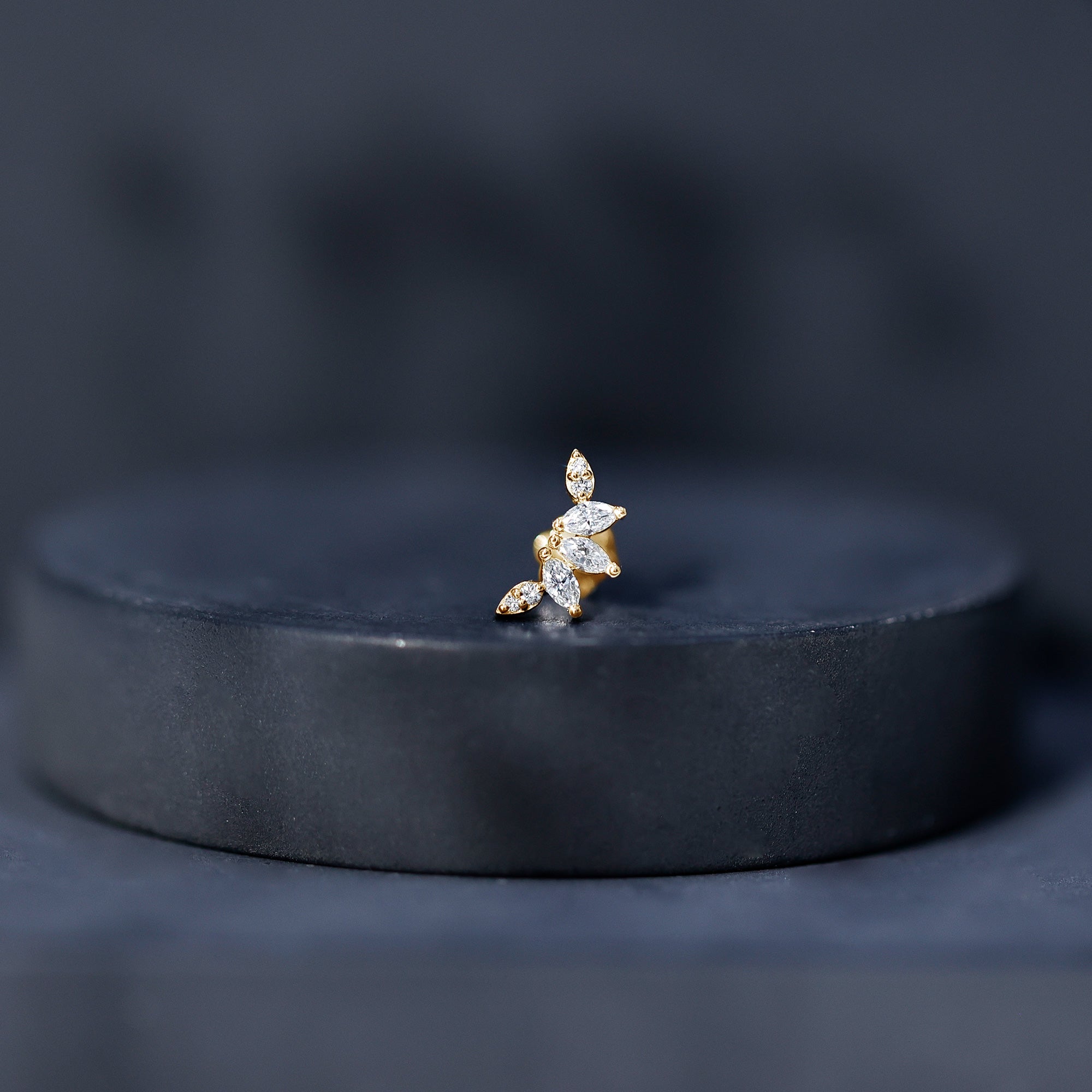 Marquise Diamond Leaf Crawler Earring for Helix Piercing Natural - ( HI-SI ) - Rosec Jewels