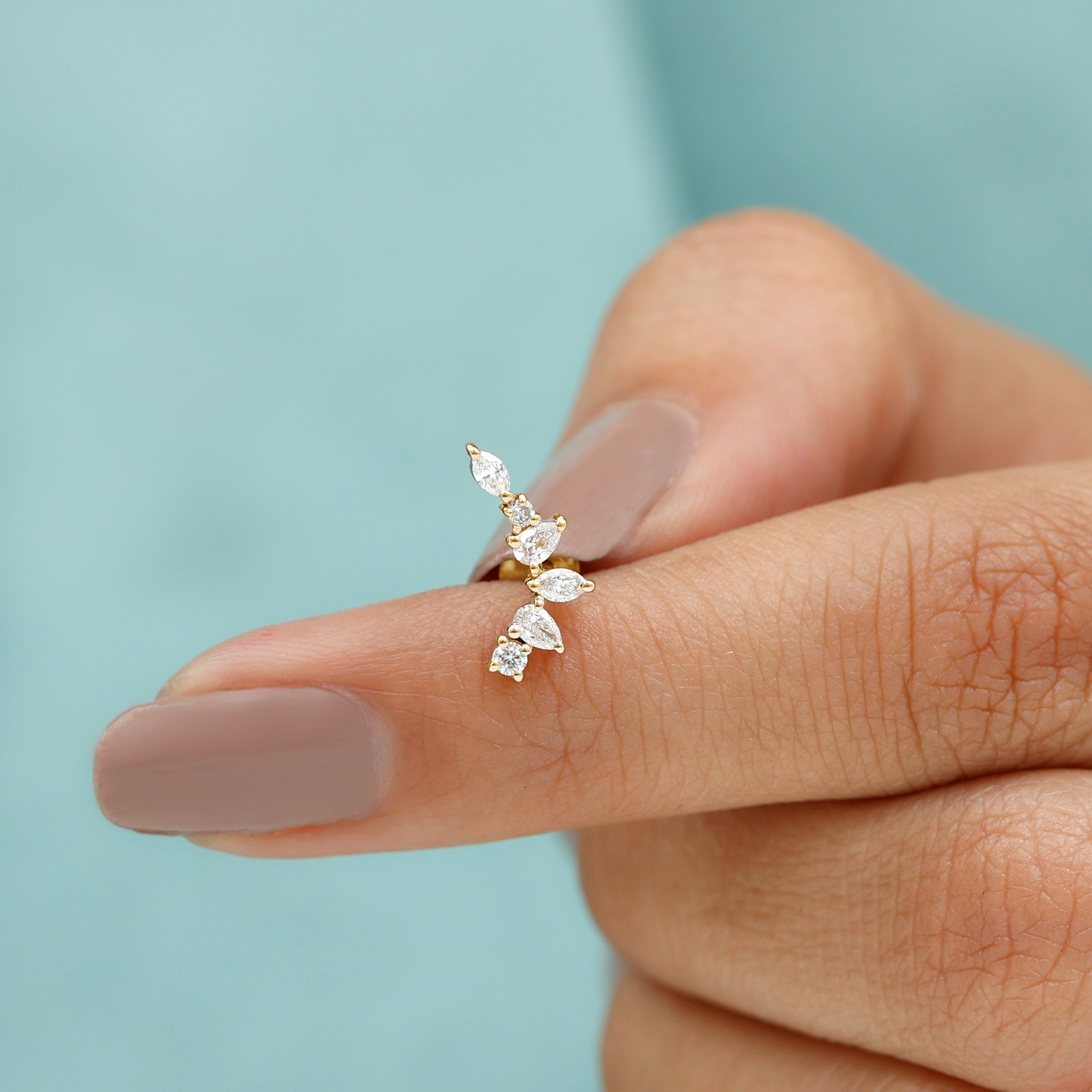Unique Diamond Ear Crawler Earring for Helix Piercing Natural - ( HI-SI ) - Rosec Jewels