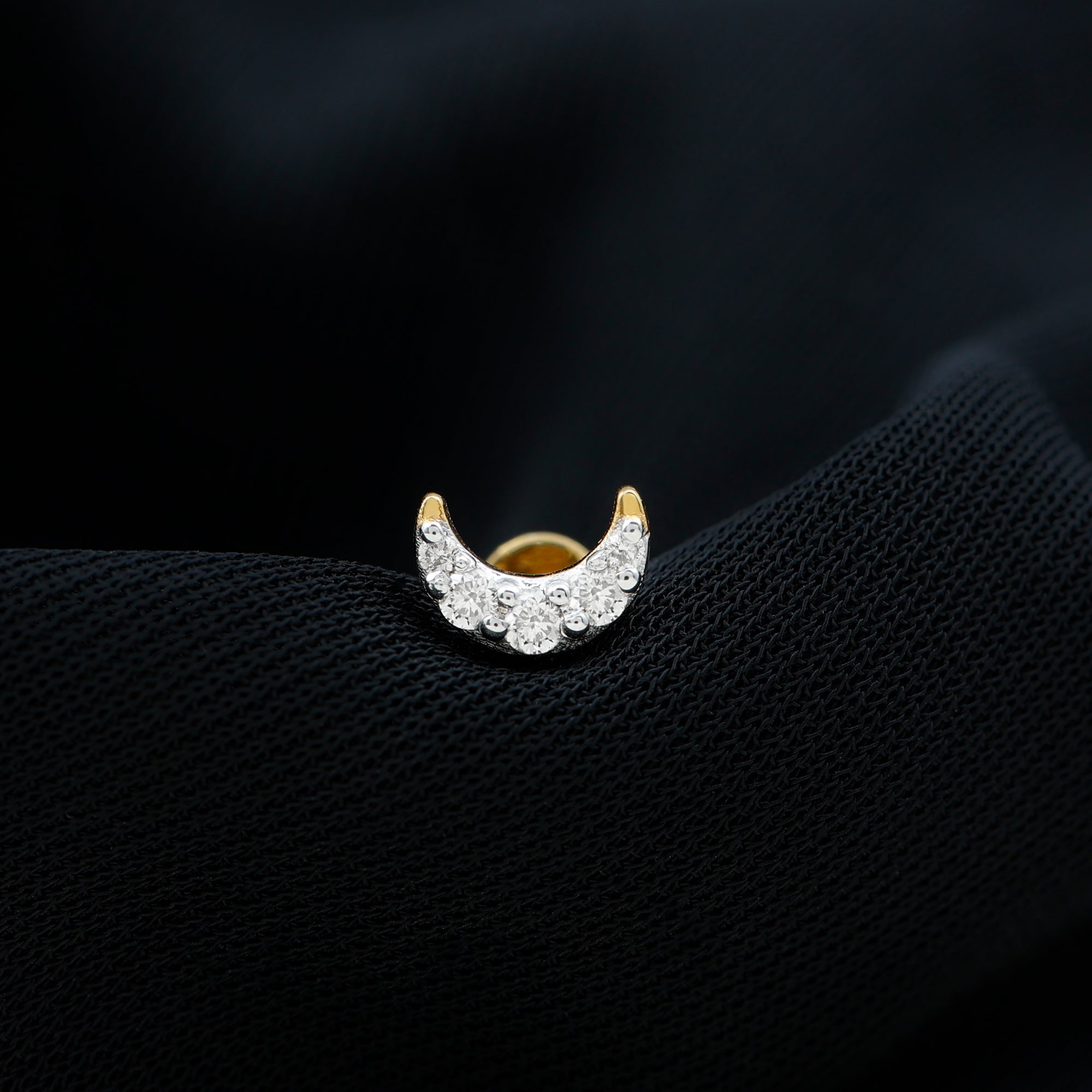 Round Cut Diamond Crescent Moon Cartilage Earring Natural - ( HI-SI ) - Rosec Jewels