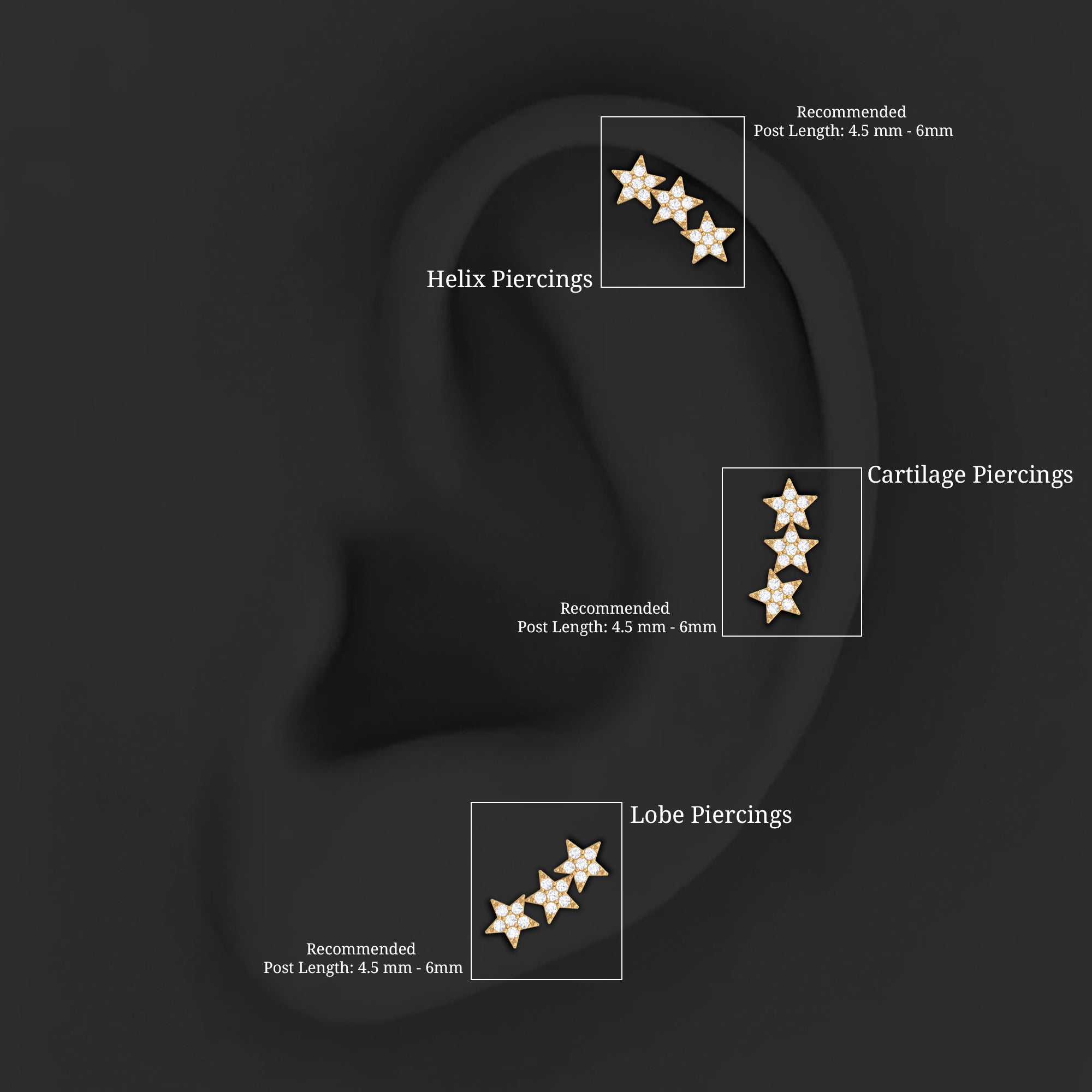 Diamond 3 Star Crawler Earring for Cartilage Piercing Natural - ( HI-SI ) - Rosec Jewels