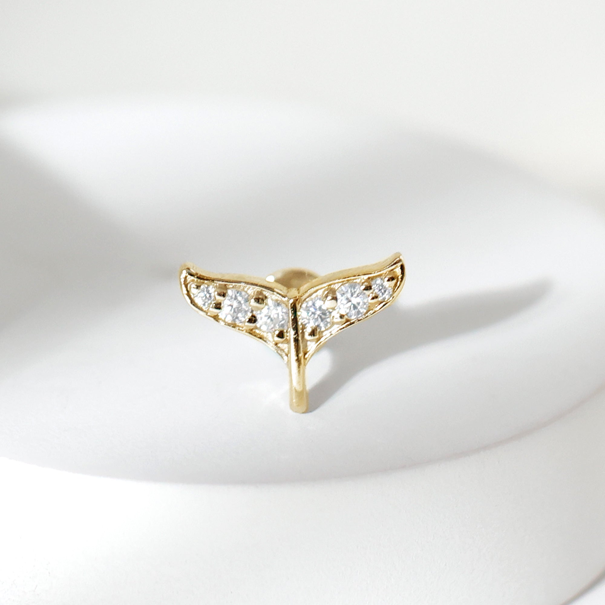 Certified Diamond Whale Tail Earring for Helix Piercing Natural - ( HI-SI ) - Rosec Jewels