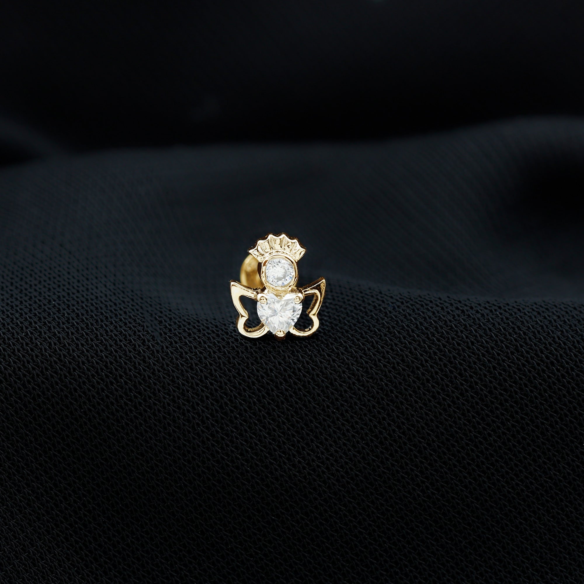 Heart Diamond Angel Earring for Helix Piercing Natural - ( HI-SI ) - Rosec Jewels