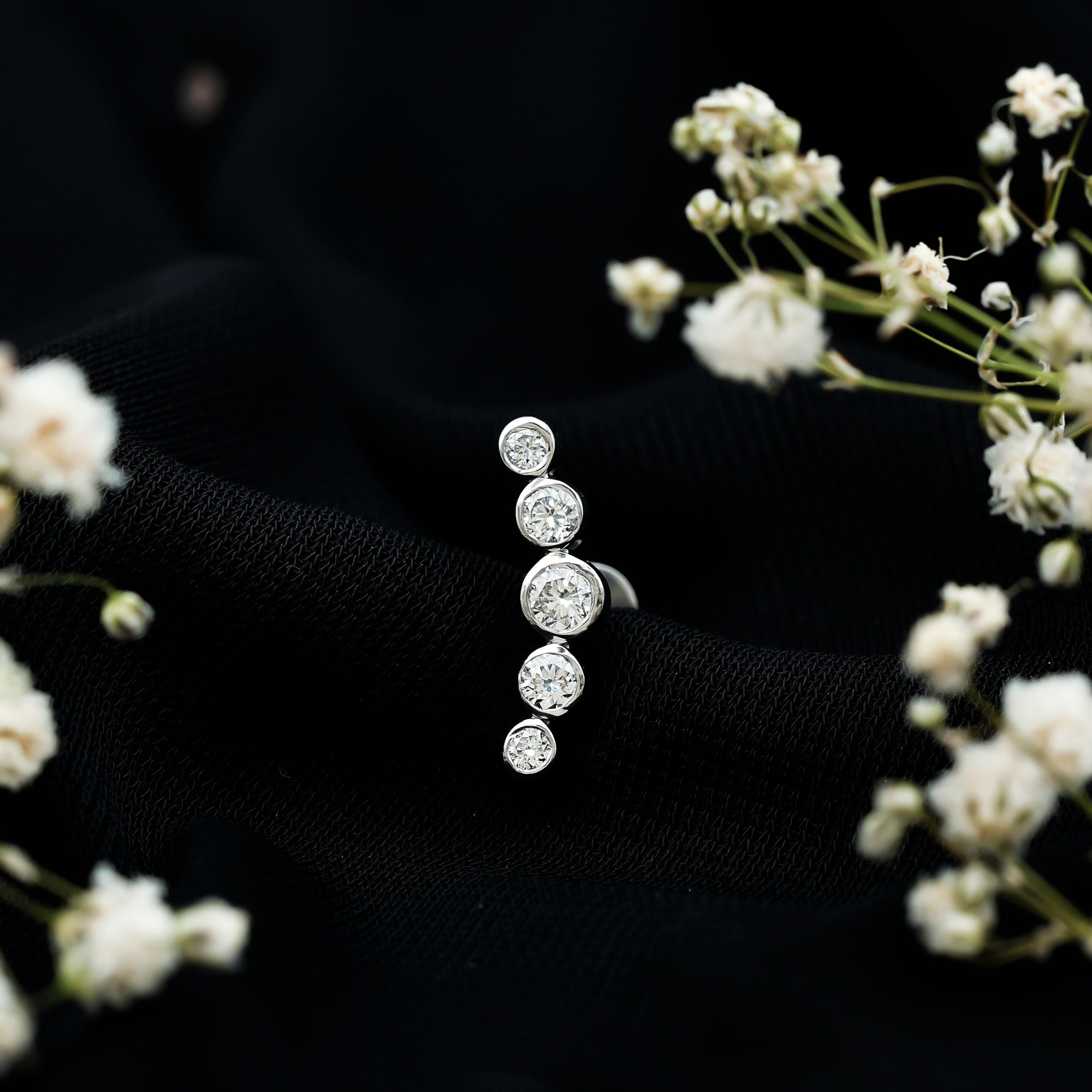 Graduated Style Diamond Crawler Earring for Helix Piercing Natural - ( HI-SI ) - Rosec Jewels