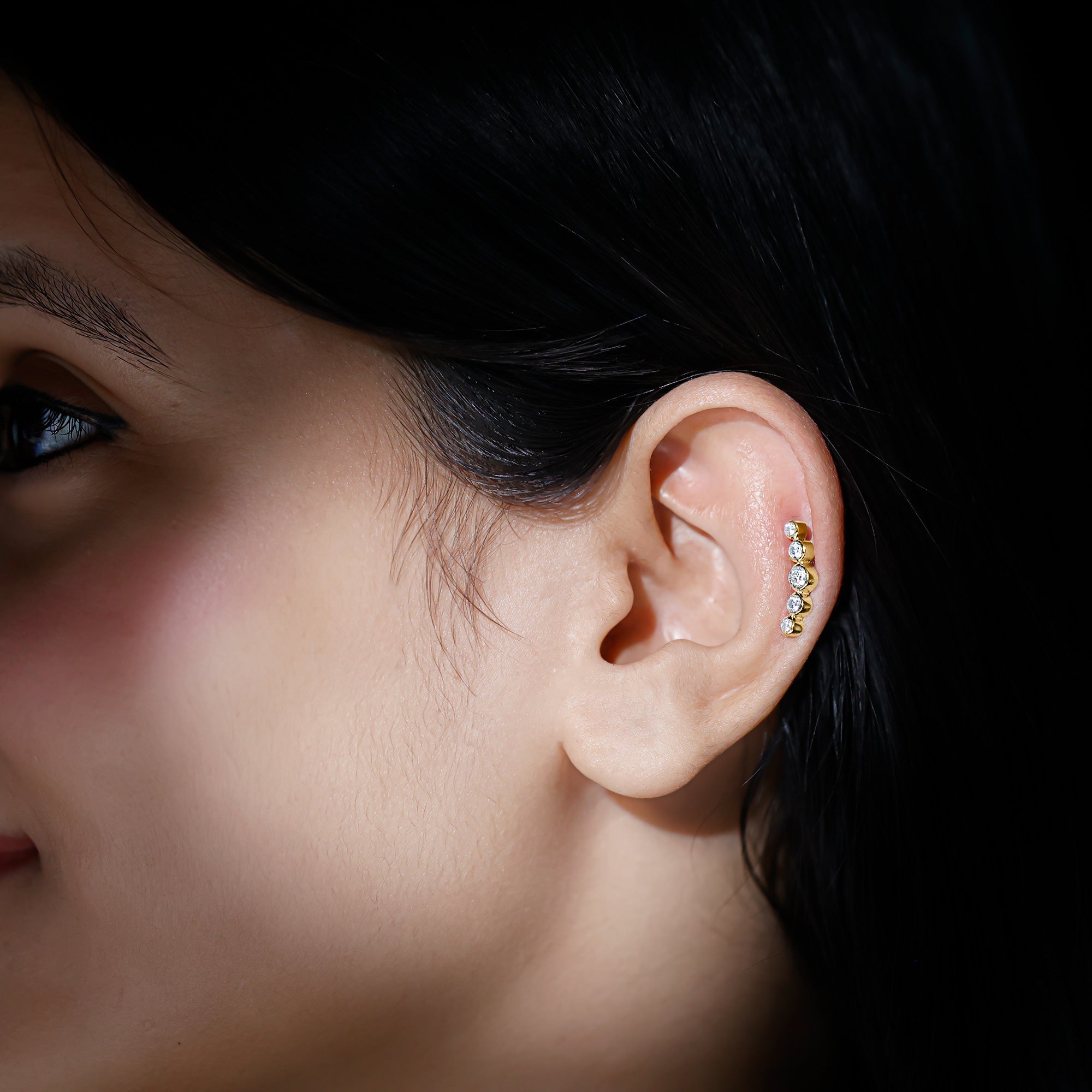 Graduated Style Diamond Crawler Earring for Helix Piercing Natural - ( HI-SI ) - Rosec Jewels
