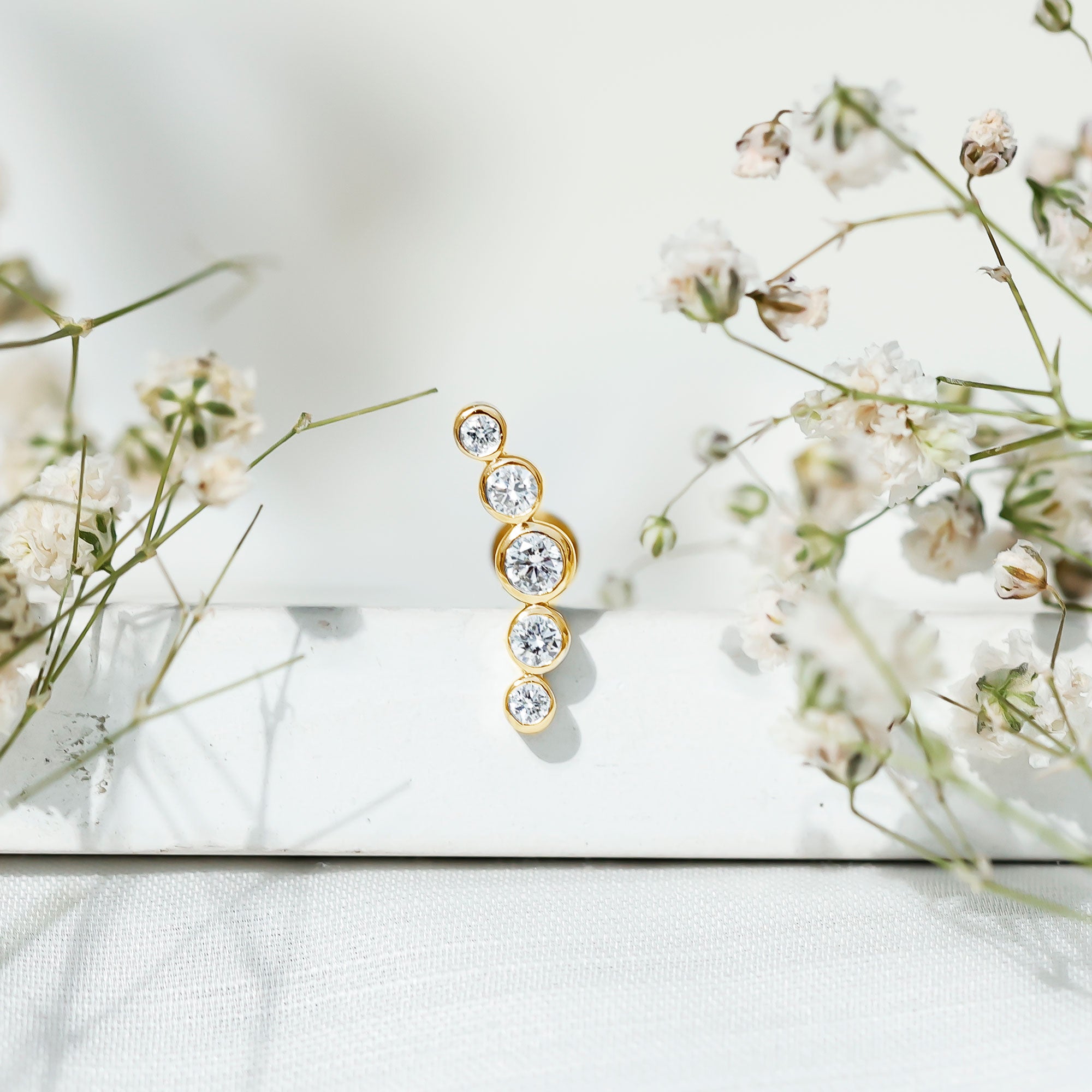 Graduated Style Diamond Crawler Earring for Helix Piercing Natural - ( HI-SI ) - Rosec Jewels