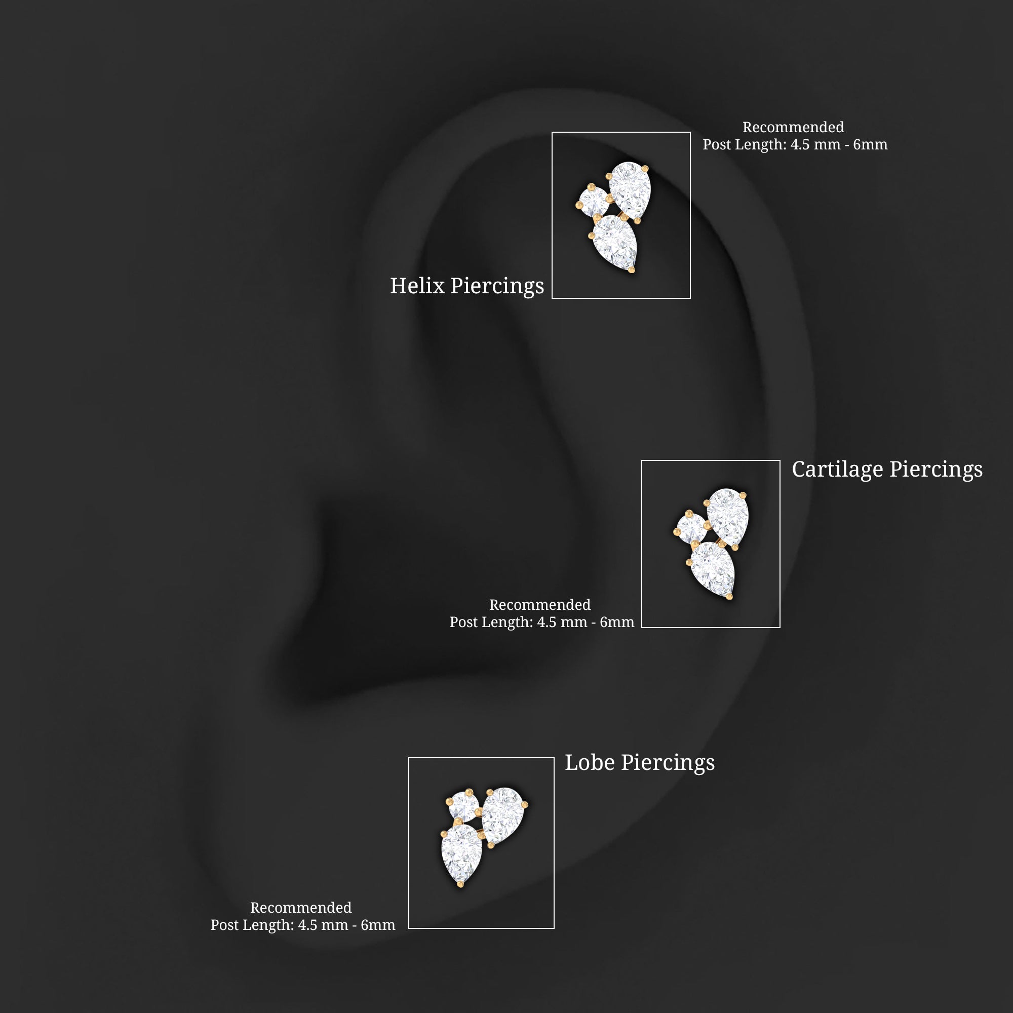 Natural Three Diamond Cluster Tragus Earring Natural - ( HI-SI ) - Rosec Jewels