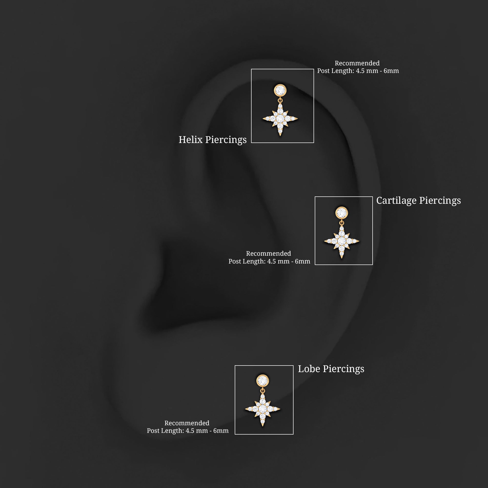Certified Diamond Starburst Drop Earring for Helix Piercing Natural - ( HI-SI ) - Rosec Jewels