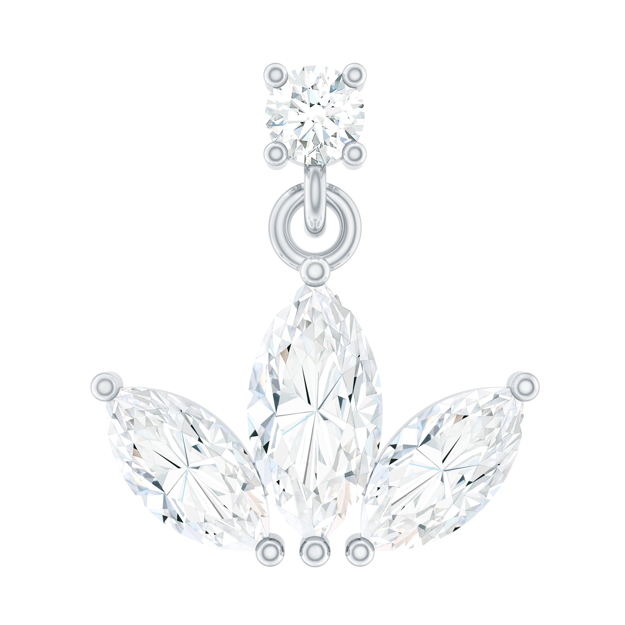 Marquise Diamond Lotus Cartilage Drop Earring Natural - ( HI-SI ) - Rosec Jewels