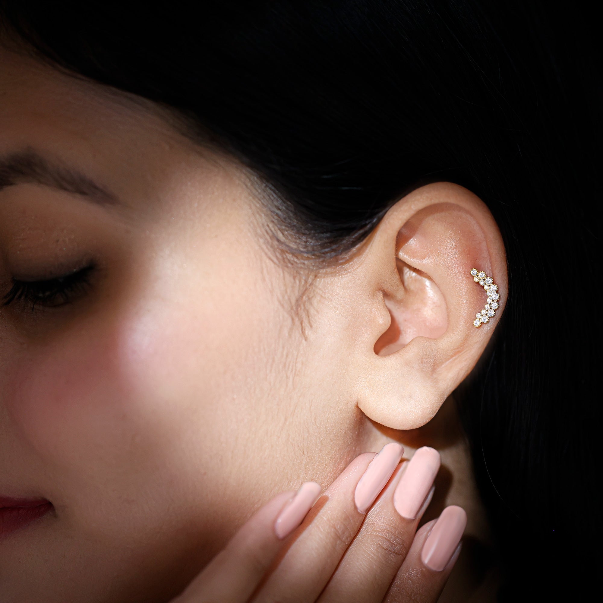 Diamond Curved Crawler Earring in Bezel Set Natural - ( HI-SI ) - Rosec Jewels