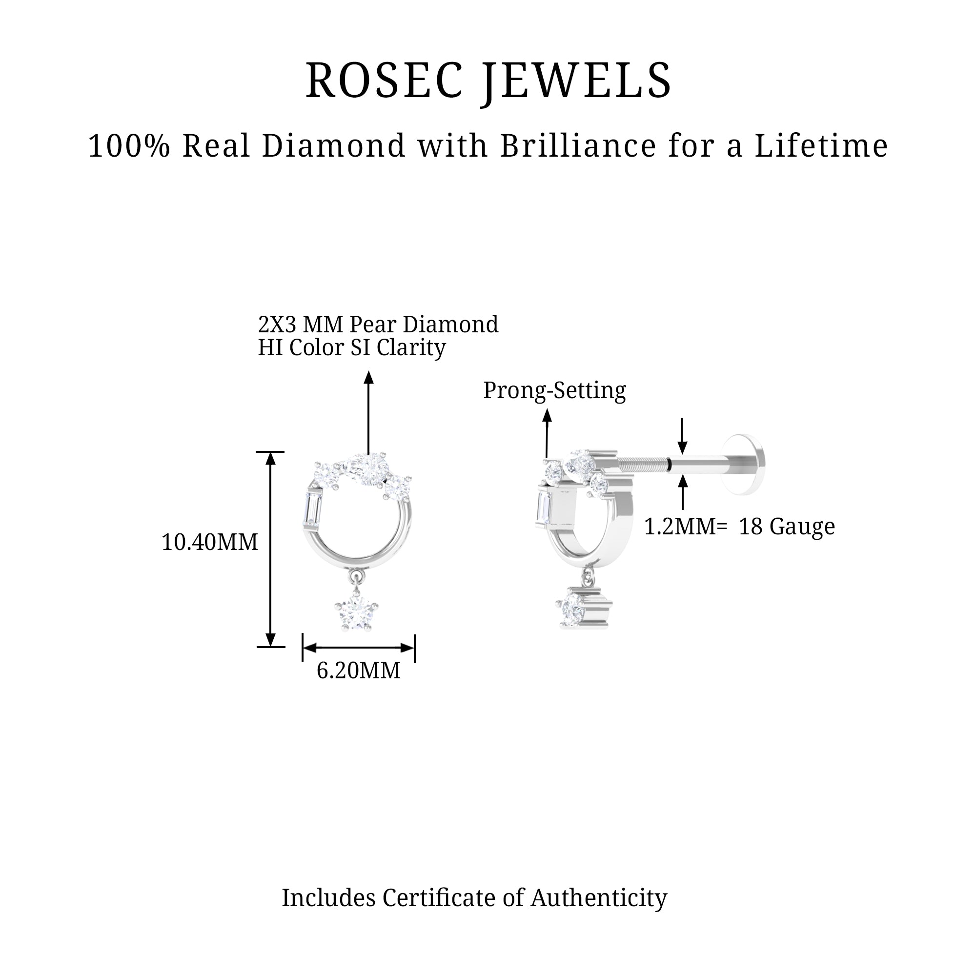 Natural Diamond Circle Drop Earring with Flat Back Natural - ( HI-SI ) - Rosec Jewels