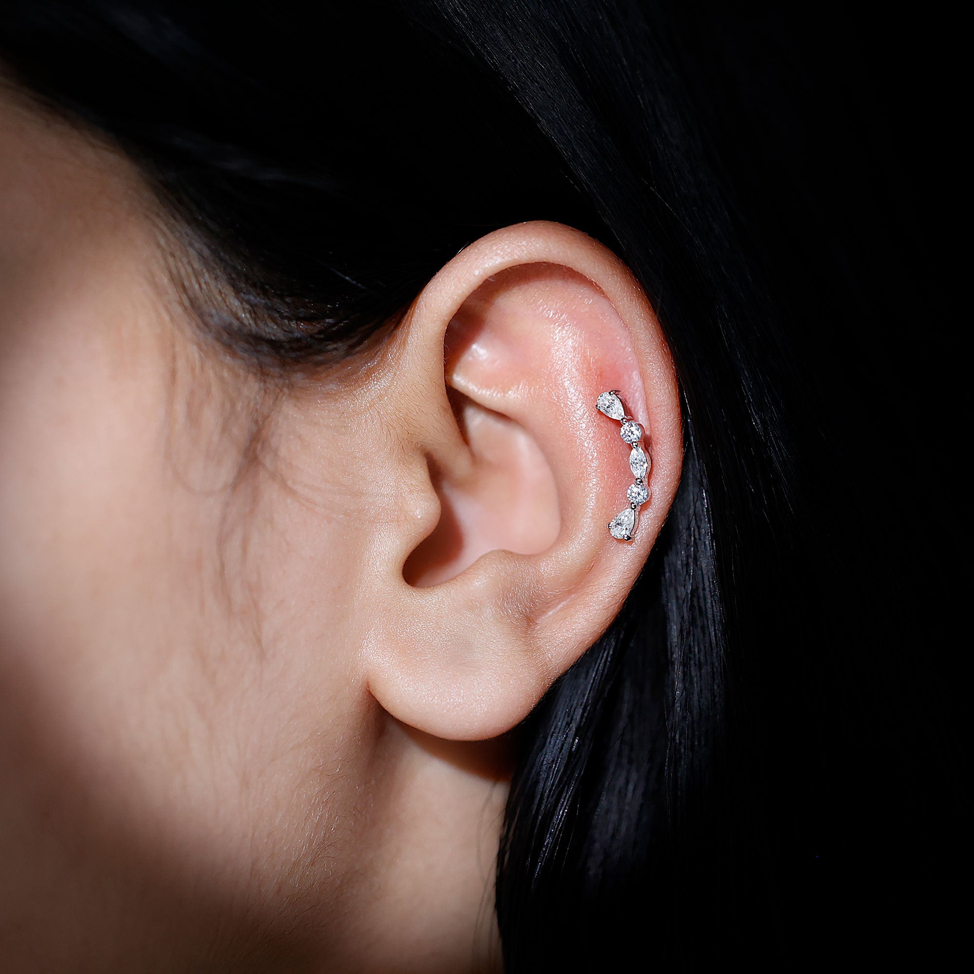 Simple Diamond Curved Crawler Earring for Helix Piercing Natural - ( HI-SI ) - Rosec Jewels