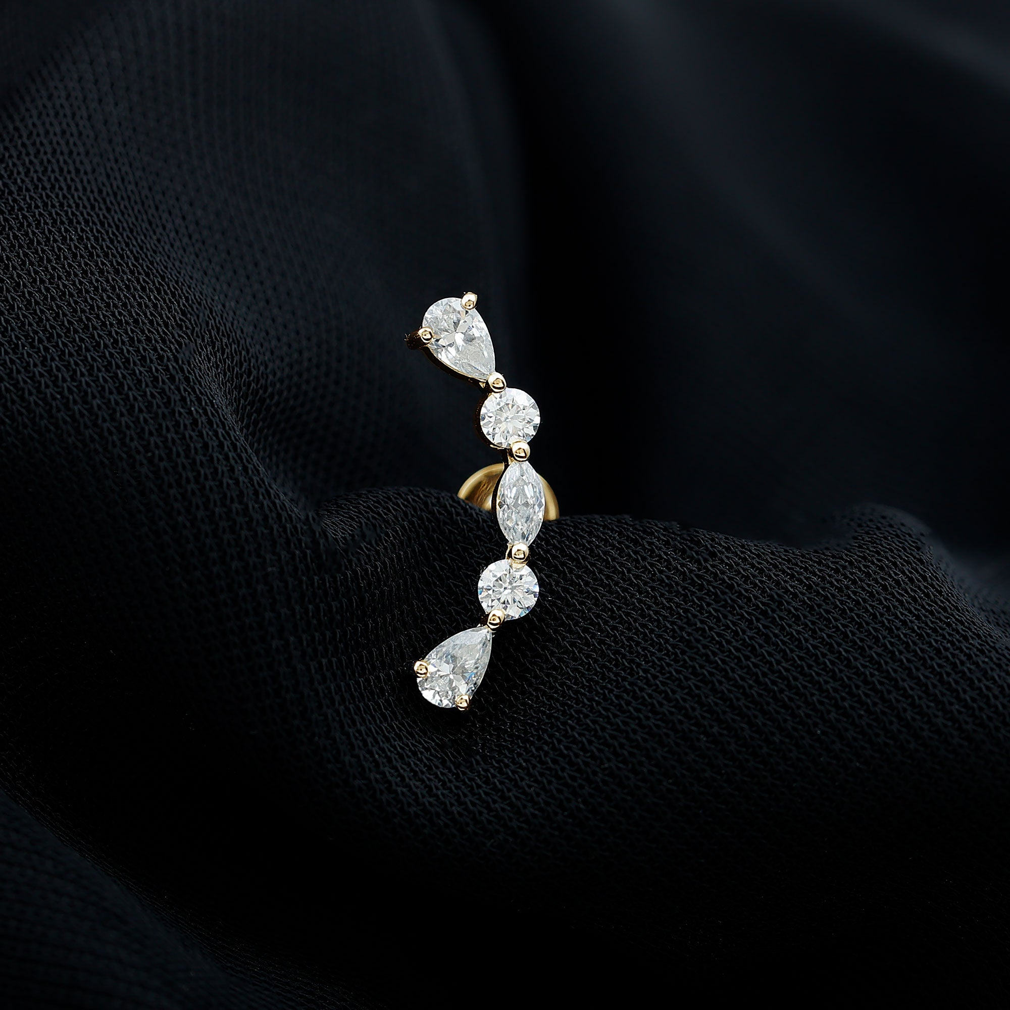 Simple Diamond Curved Crawler Earring for Helix Piercing Natural - ( HI-SI ) - Rosec Jewels