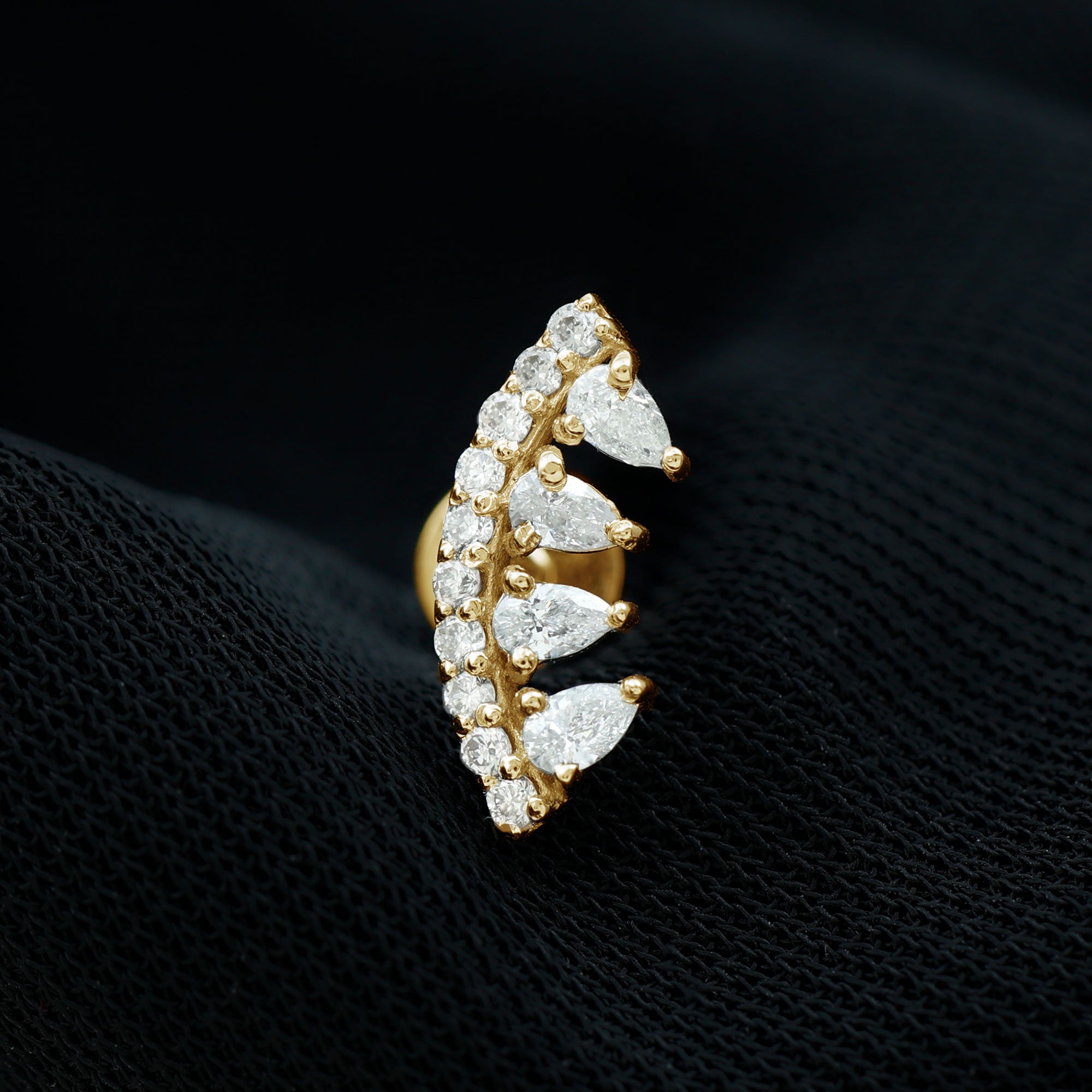 Natural Diamond Curved Cartilage Earring with Flat Back Natural - ( HI-SI ) - Rosec Jewels