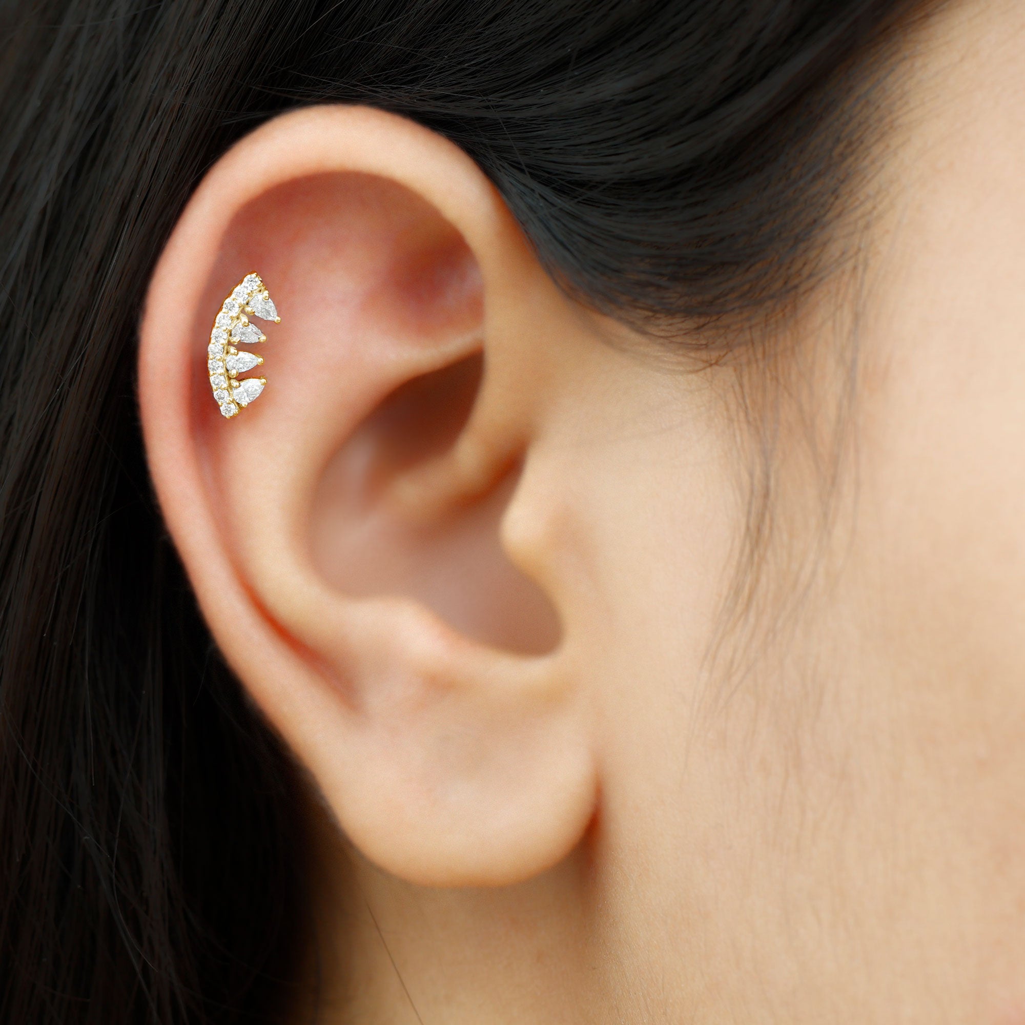 Natural Diamond Curved Cartilage Earring with Flat Back Natural - ( HI-SI ) - Rosec Jewels