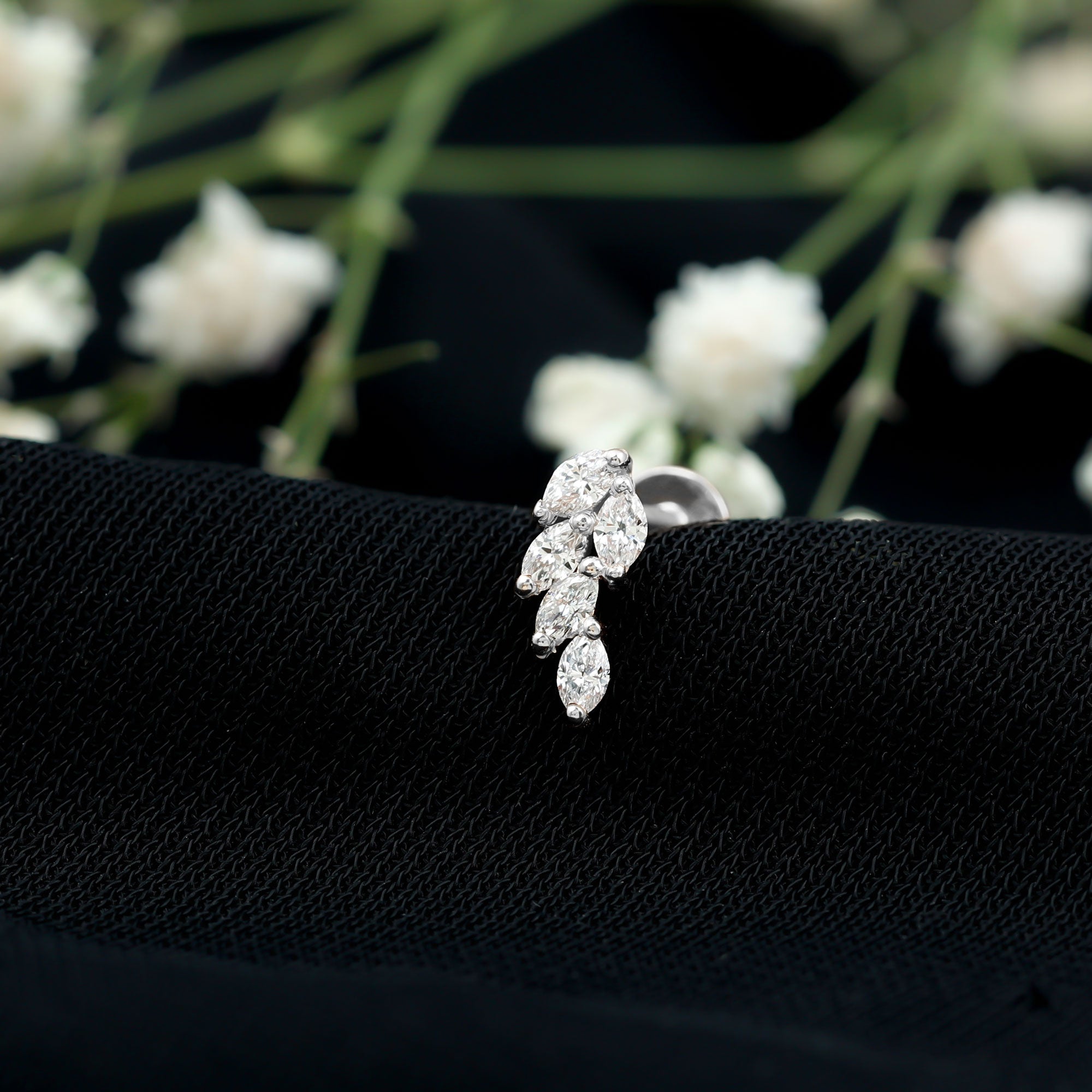 Marquise Diamond Leaf Cluster Earring for Helix Piercing Natural - ( HI-SI ) - Rosec Jewels