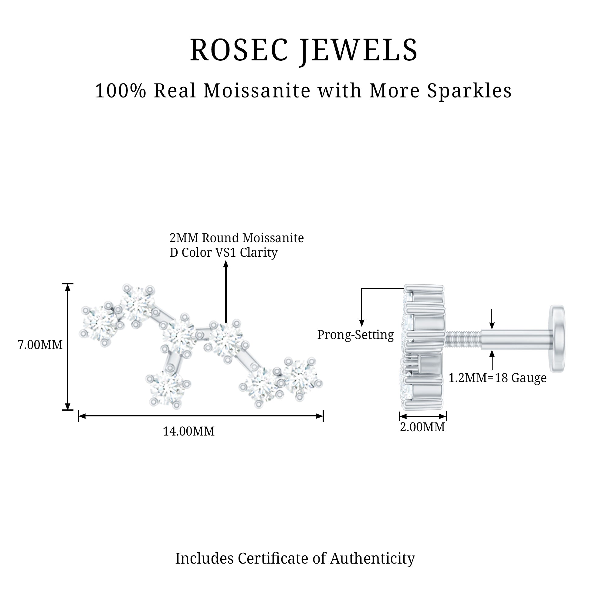 Diamond Leo Constellation Crawler Earring for Helix Piercing Natural - ( HI-SI ) - Rosec Jewels