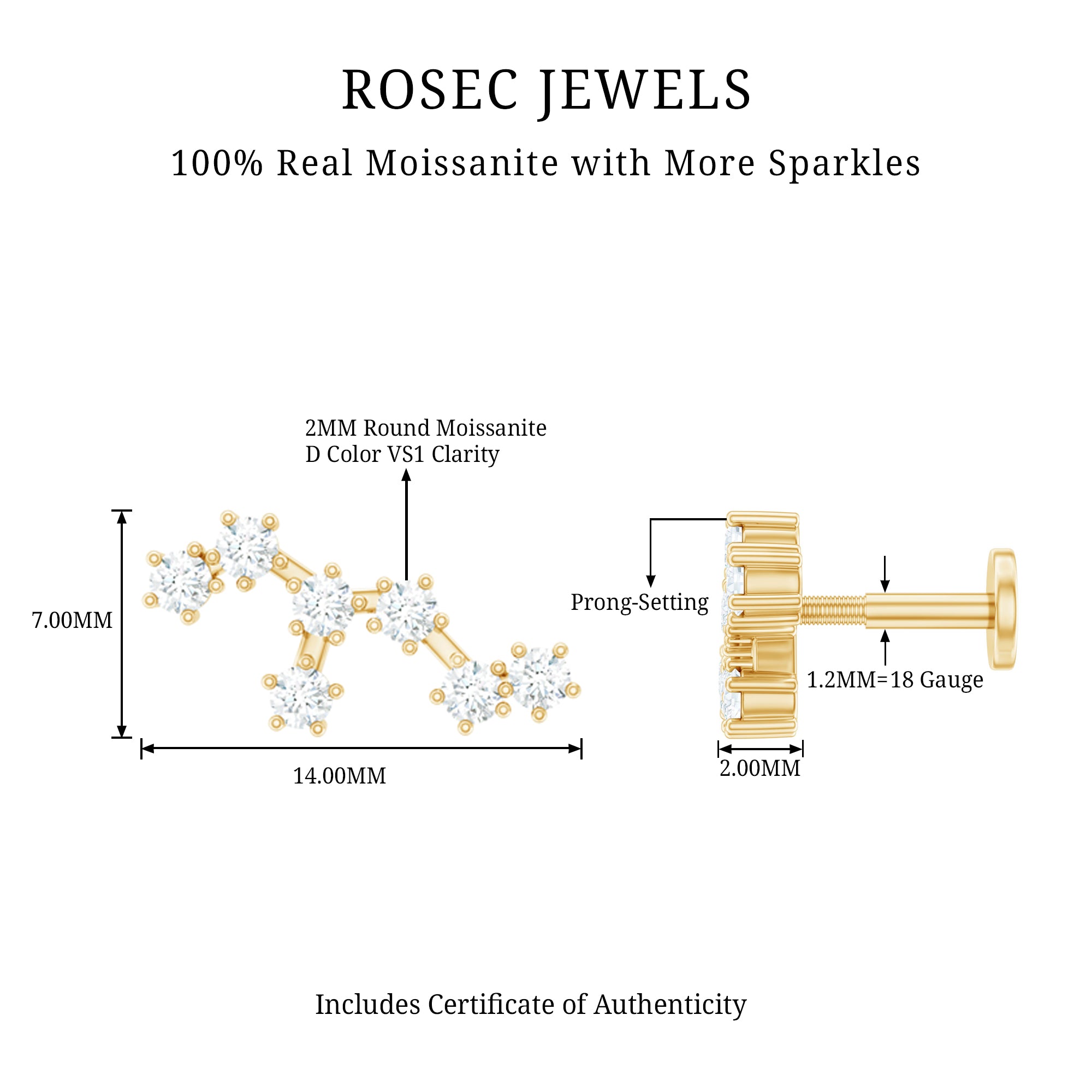 Diamond Leo Constellation Crawler Earring for Helix Piercing Natural - ( HI-SI ) - Rosec Jewels