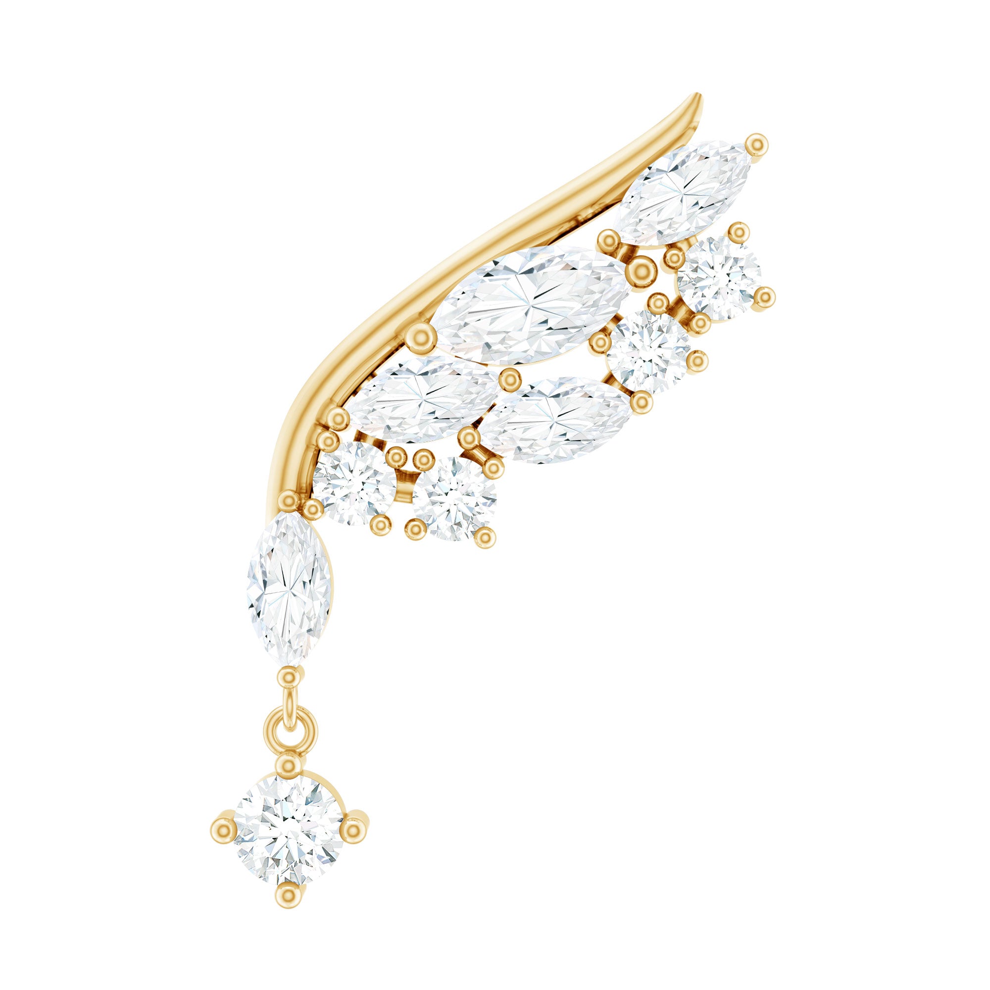 Brilliant Cut Diamond Wing Helix Drop Earring with Flat Back Natural - ( HI-SI ) - Rosec Jewels