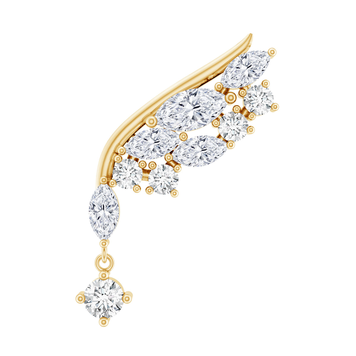 Brilliant Cut Diamond Wing Helix Drop Earring with Flat Back Natural - ( HI-SI ) - Rosec Jewels