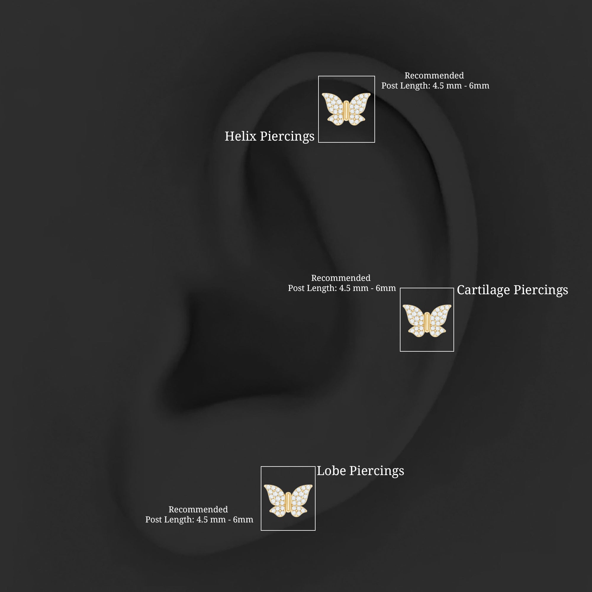 Certified Diamond Butterfly Cartilage Earring Natural - ( HI-SI ) - Rosec Jewels