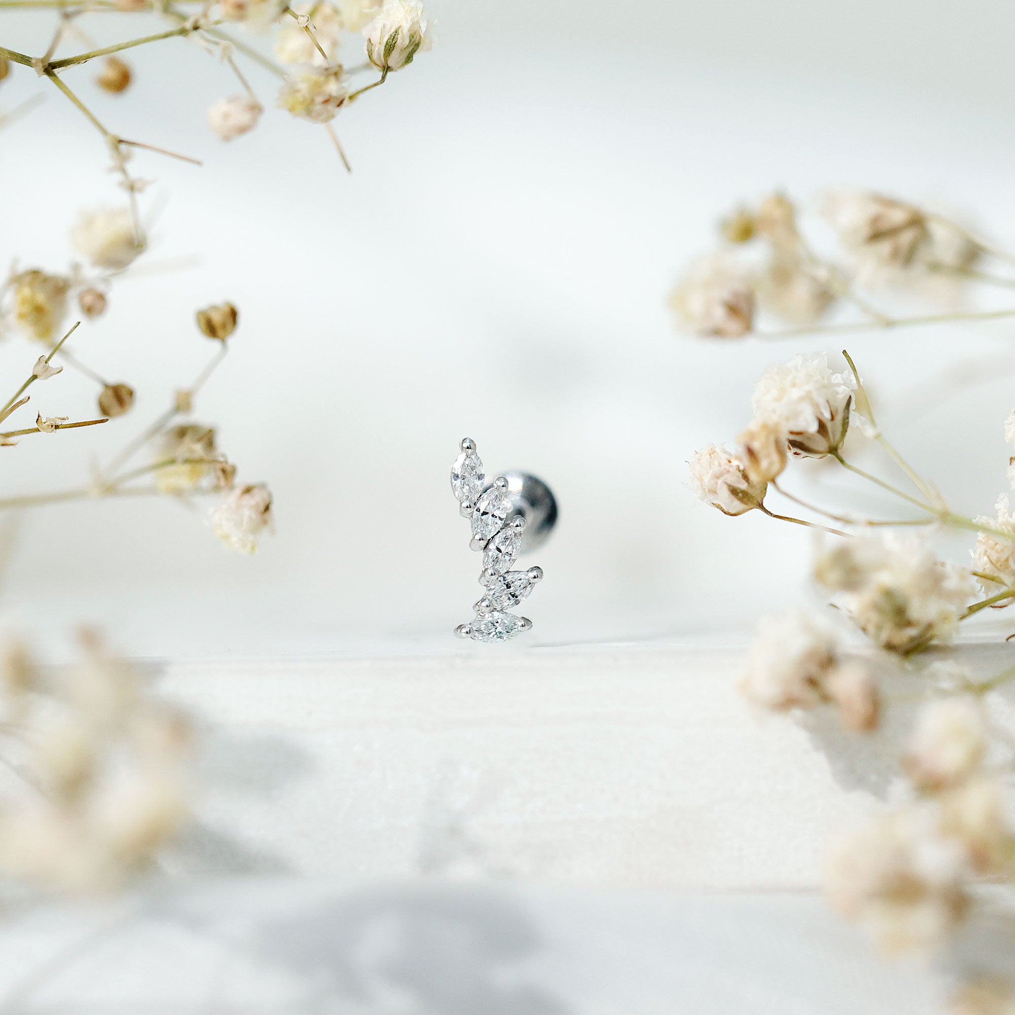 Marquise Diamond Crawler Earring for Helix Piercing Natural - ( HI-SI ) - Rosec Jewels