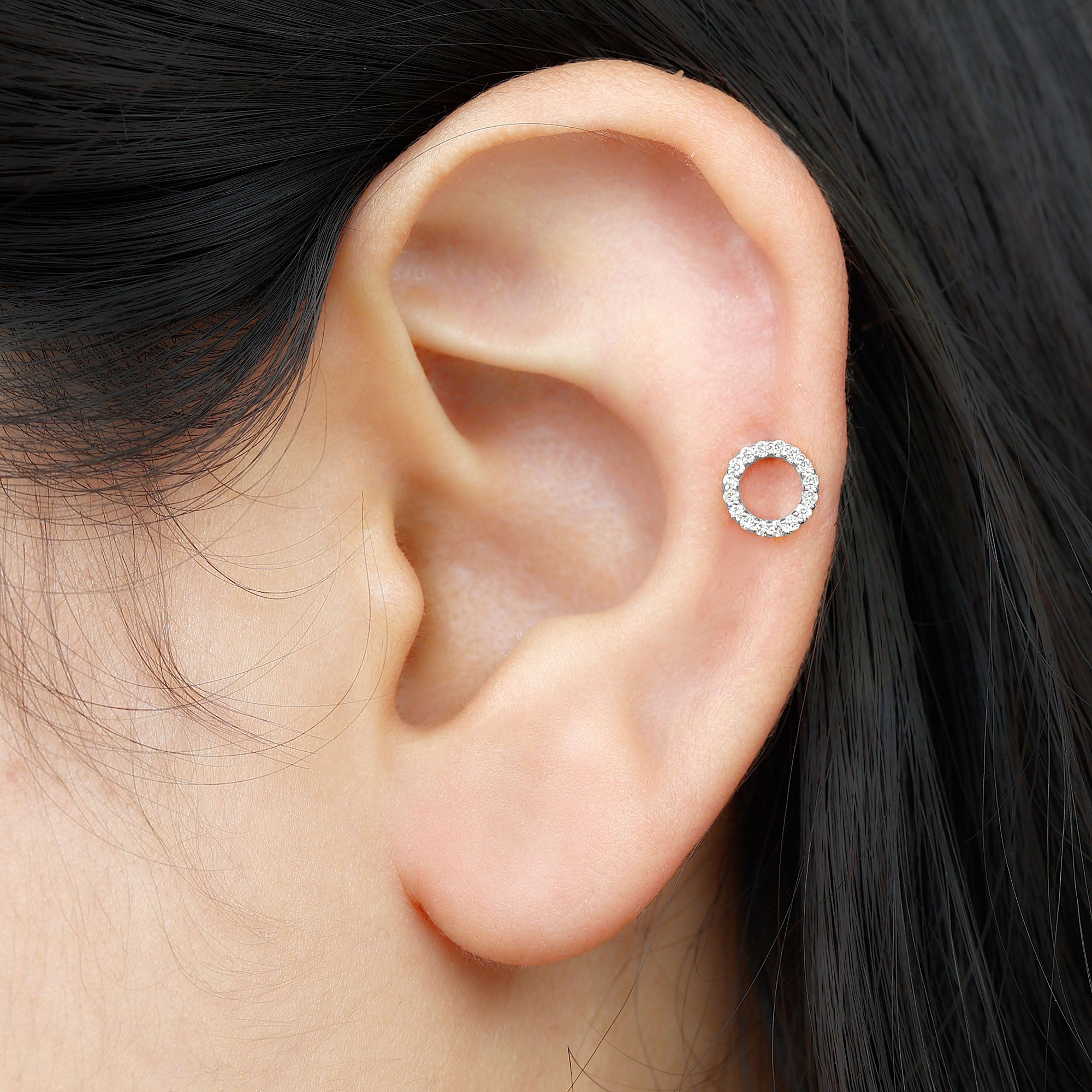 Brilliant Cut Diamond Circle Earring for Helix Piercing Natural - ( HI-SI ) - Rosec Jewels