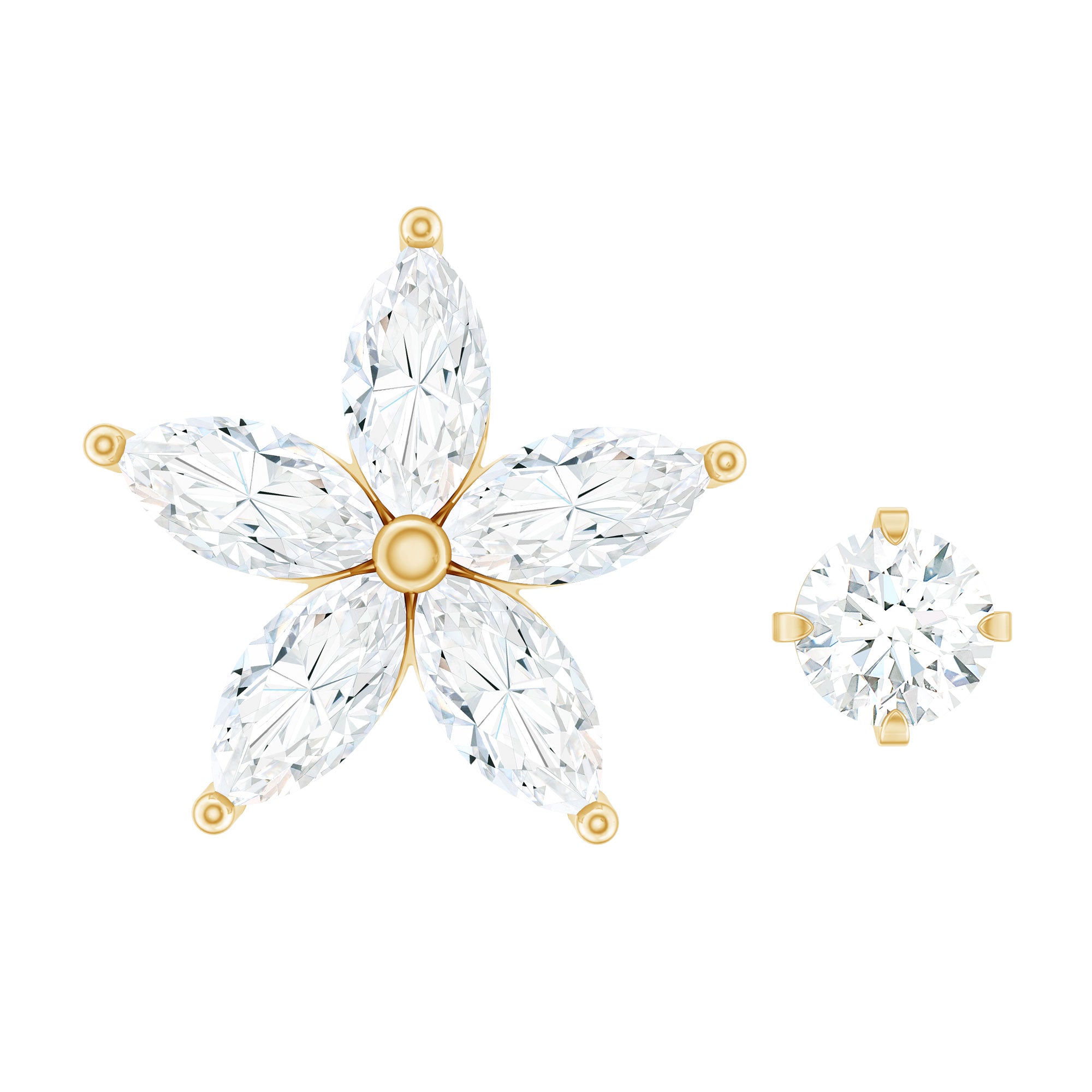 Marquise Diamond Flower Cartilage Earring Set Natural - ( HI-SI ) - Rosec Jewels