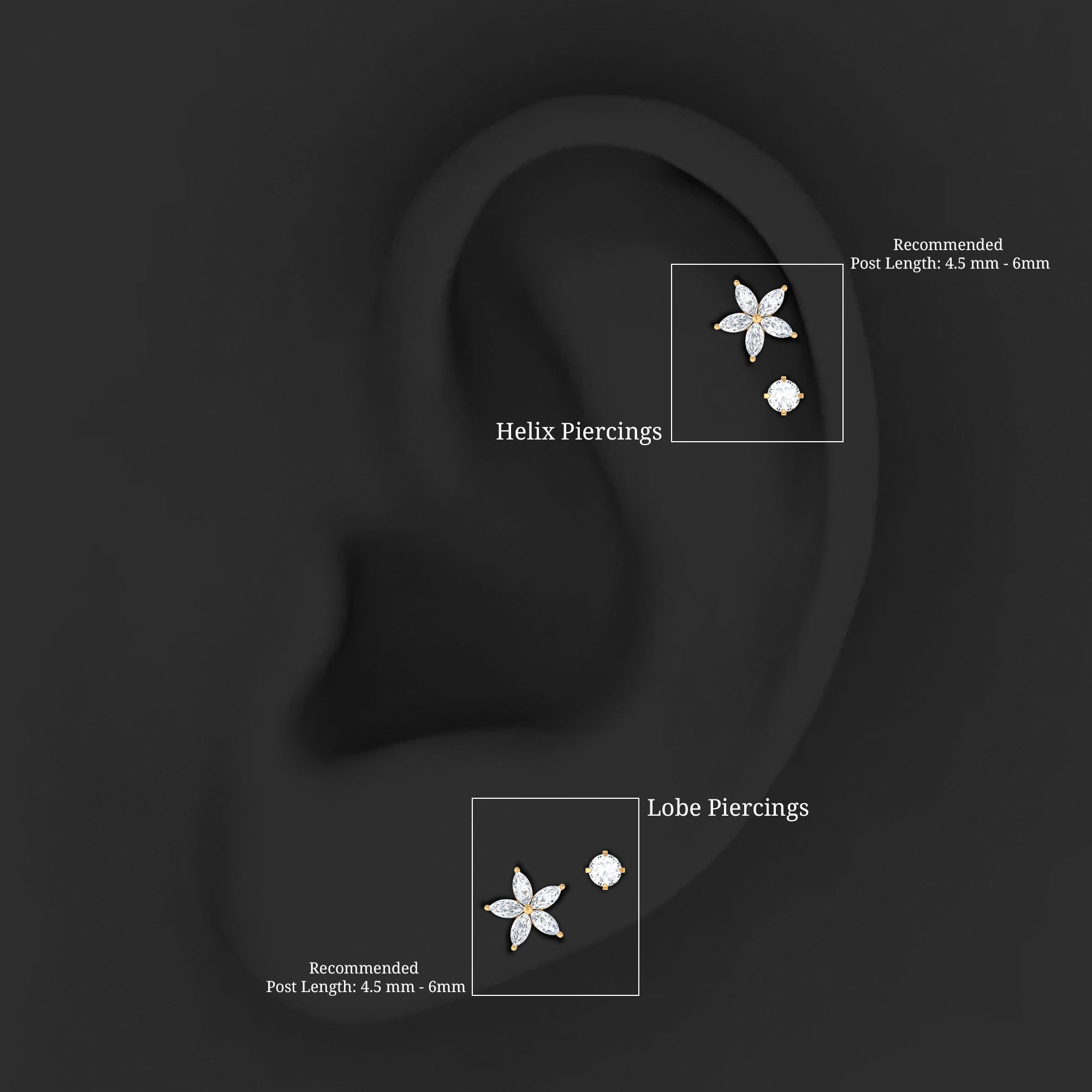 Marquise Diamond Flower Cartilage Earring Set Natural - ( HI-SI ) - Rosec Jewels