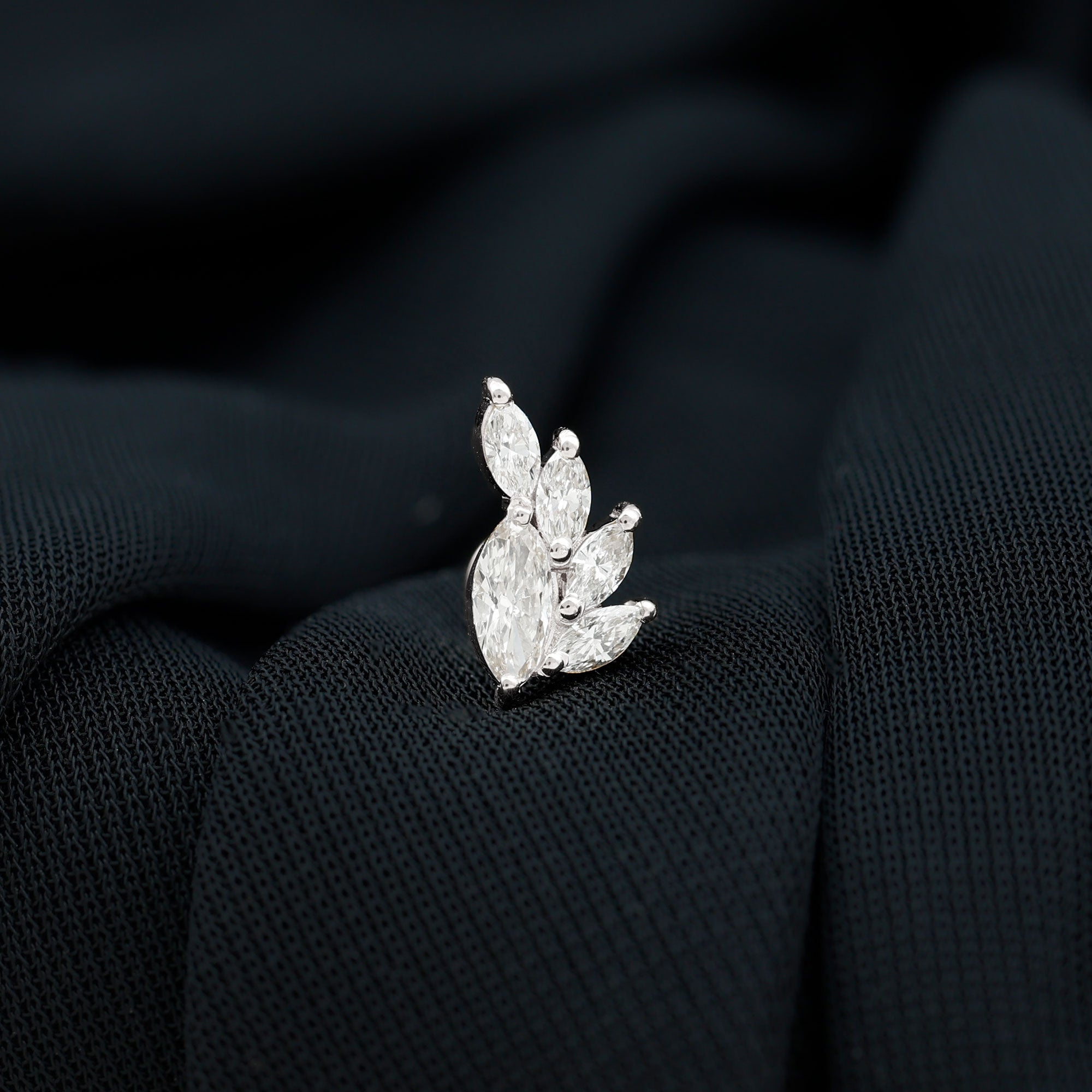Marquise Diamond Cluster Helix Earring with Flat Back Natural - ( HI-SI ) - Rosec Jewels