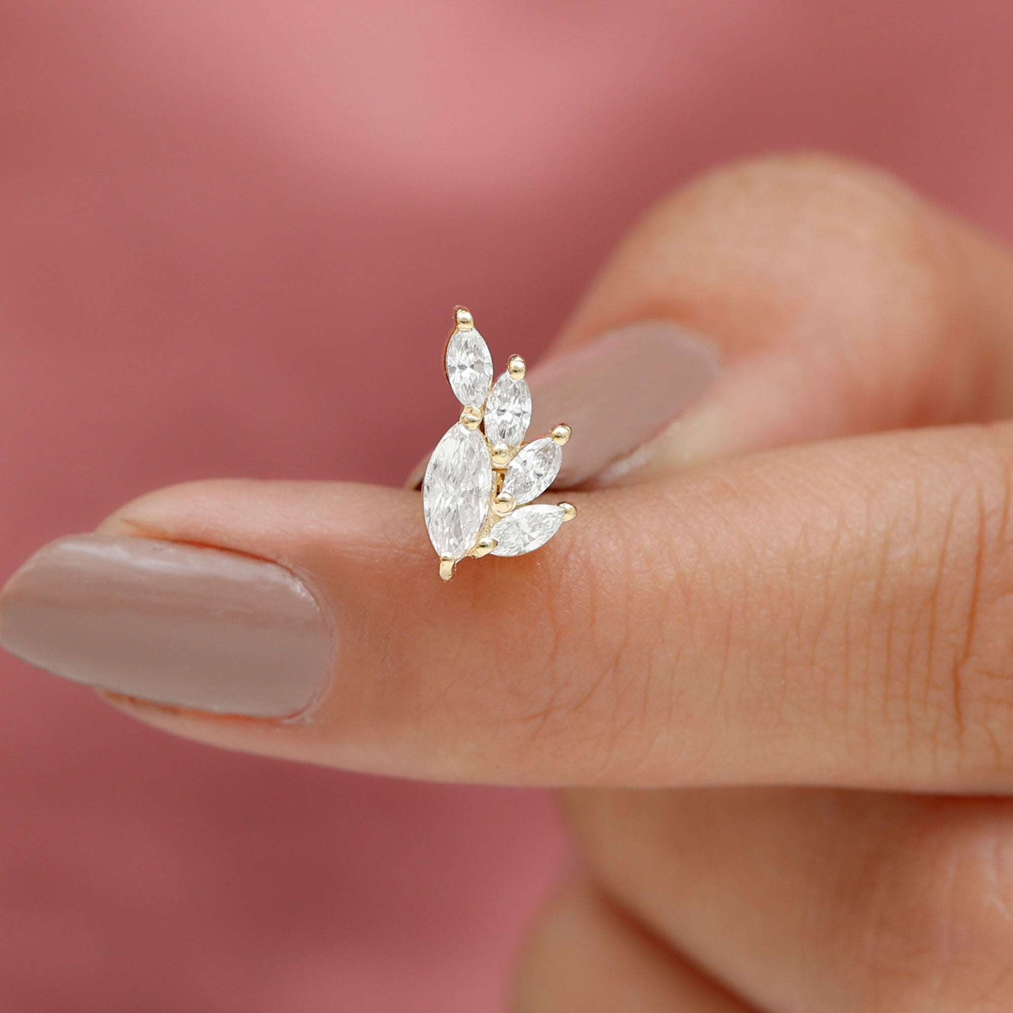 Marquise Diamond Cluster Helix Earring with Flat Back Natural - ( HI-SI ) - Rosec Jewels