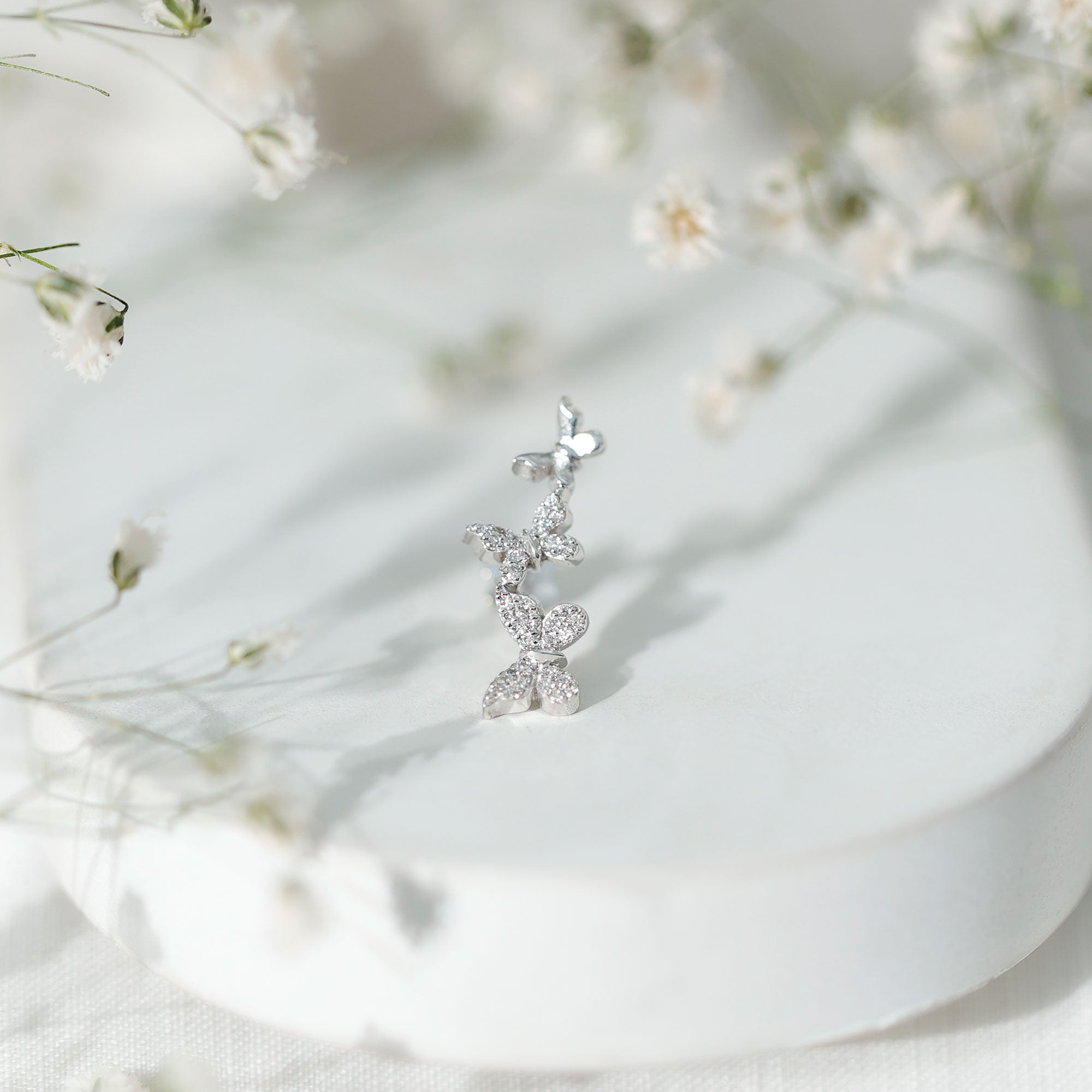 Diamond Butterfly Crawler Earring for Helix Piercing Natural - ( HI-SI ) - Rosec Jewels