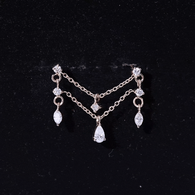 Brilliant Cut Diamond Double Chain Drop Earring for Cartilage Piercing Natural - ( HI-SI ) - Rosec Jewels
