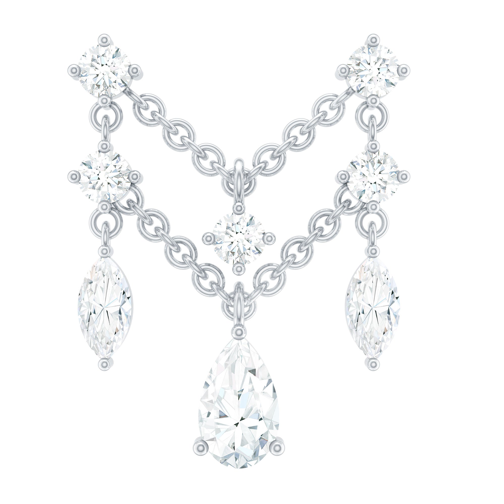 Brilliant Cut Diamond Double Chain Drop Earring for Cartilage Piercing Natural - ( HI-SI ) - Rosec Jewels