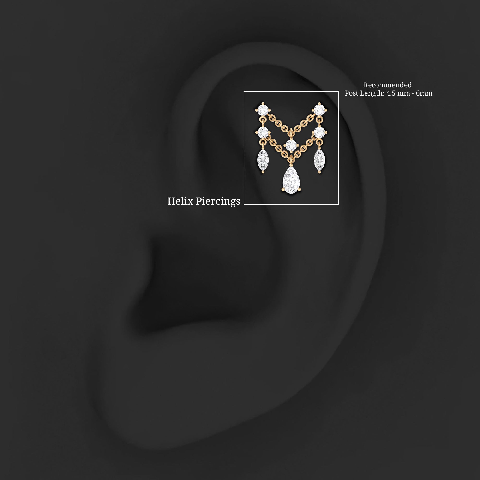 Brilliant Cut Diamond Double Chain Drop Earring for Cartilage Piercing Natural - ( HI-SI ) - Rosec Jewels