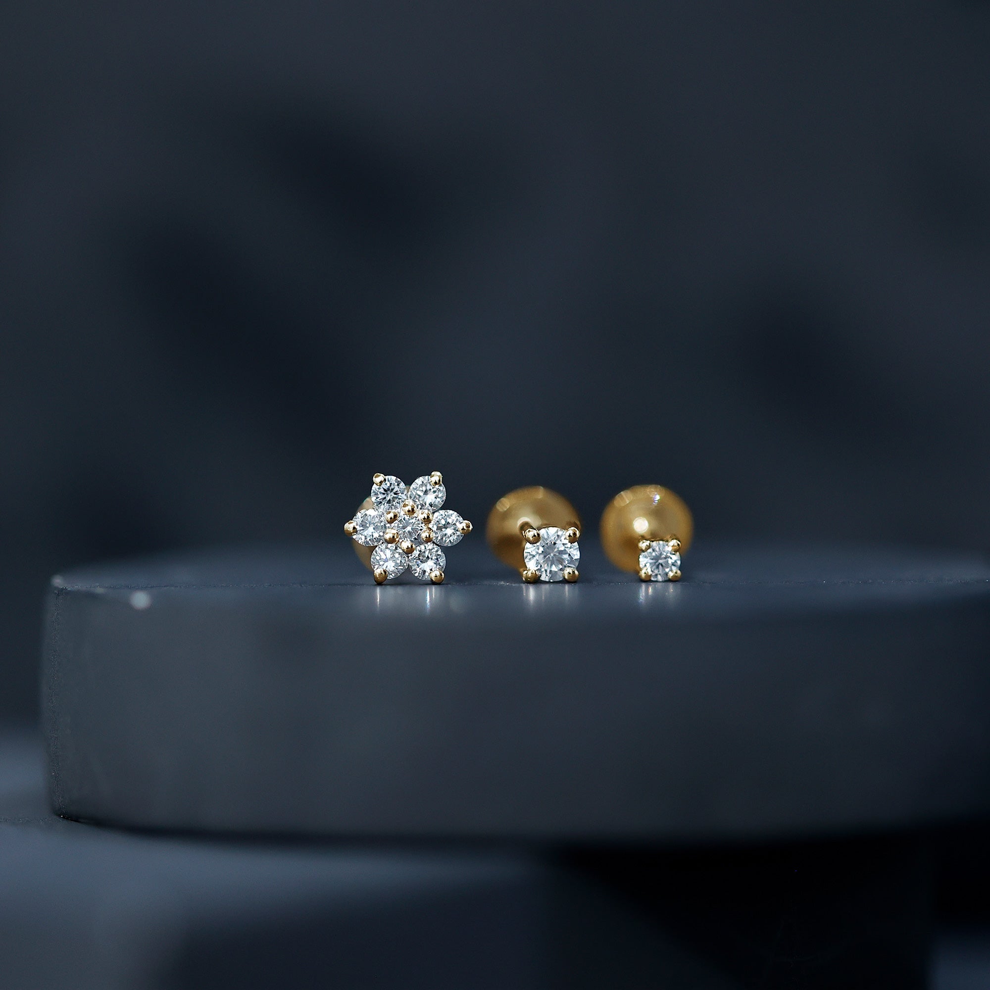Certified Diamond Flower Helix Earring Set of 3 Natural - ( HI-SI ) - Rosec Jewels