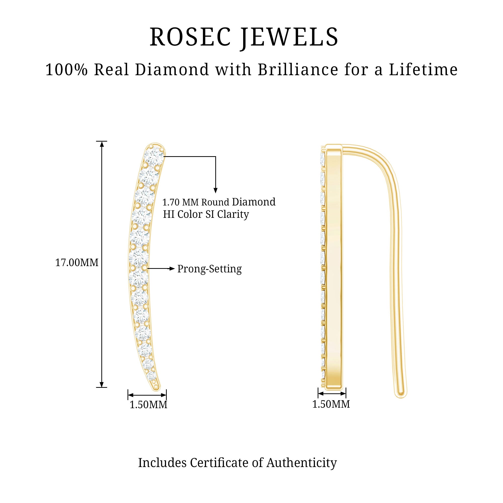 Graduated Style Diamond Climber Helix Earring Natural - ( HI-SI ) - Rosec Jewels