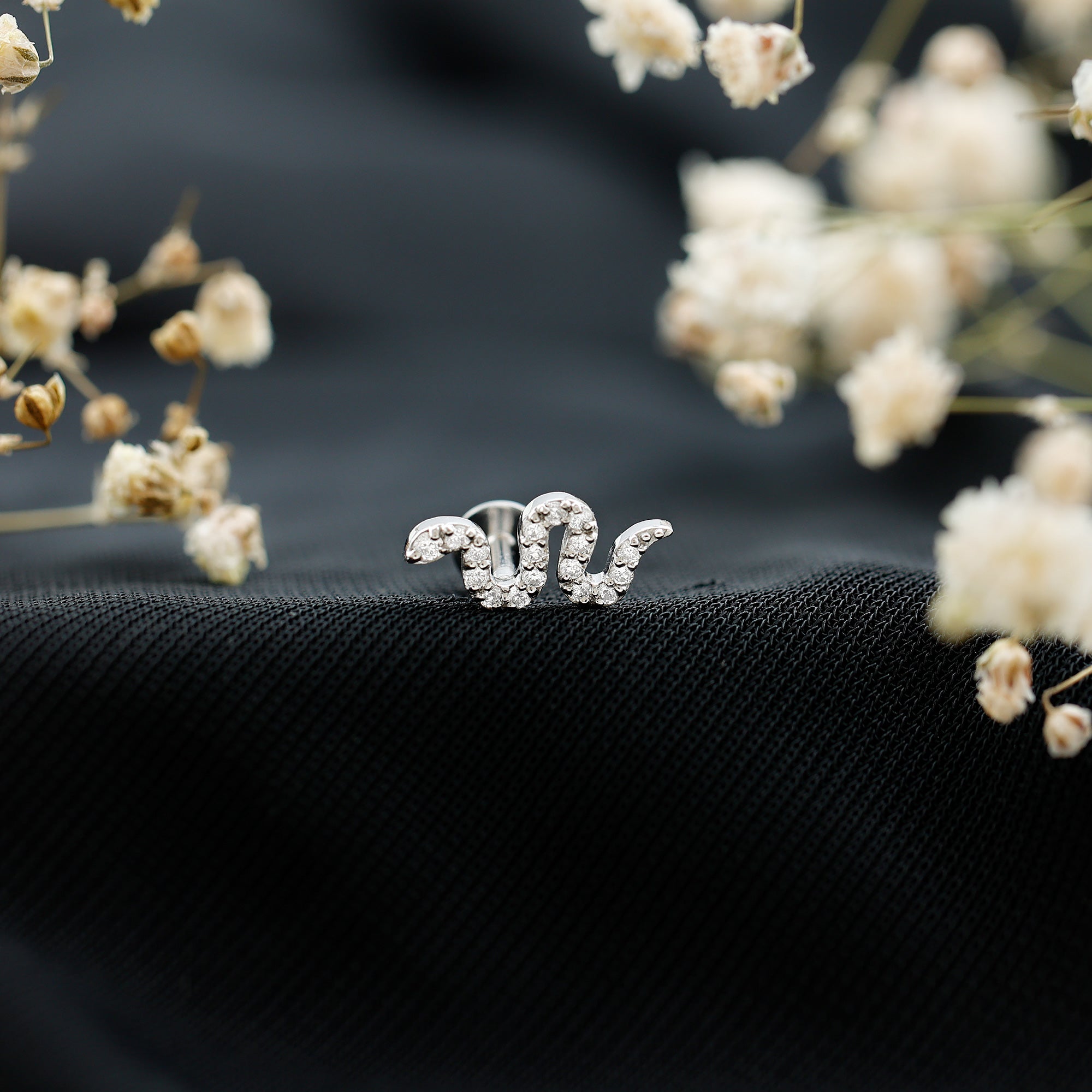 Certified Diamond Snake Earring for Cartilage Piercing Natural - ( HI-SI ) - Rosec Jewels