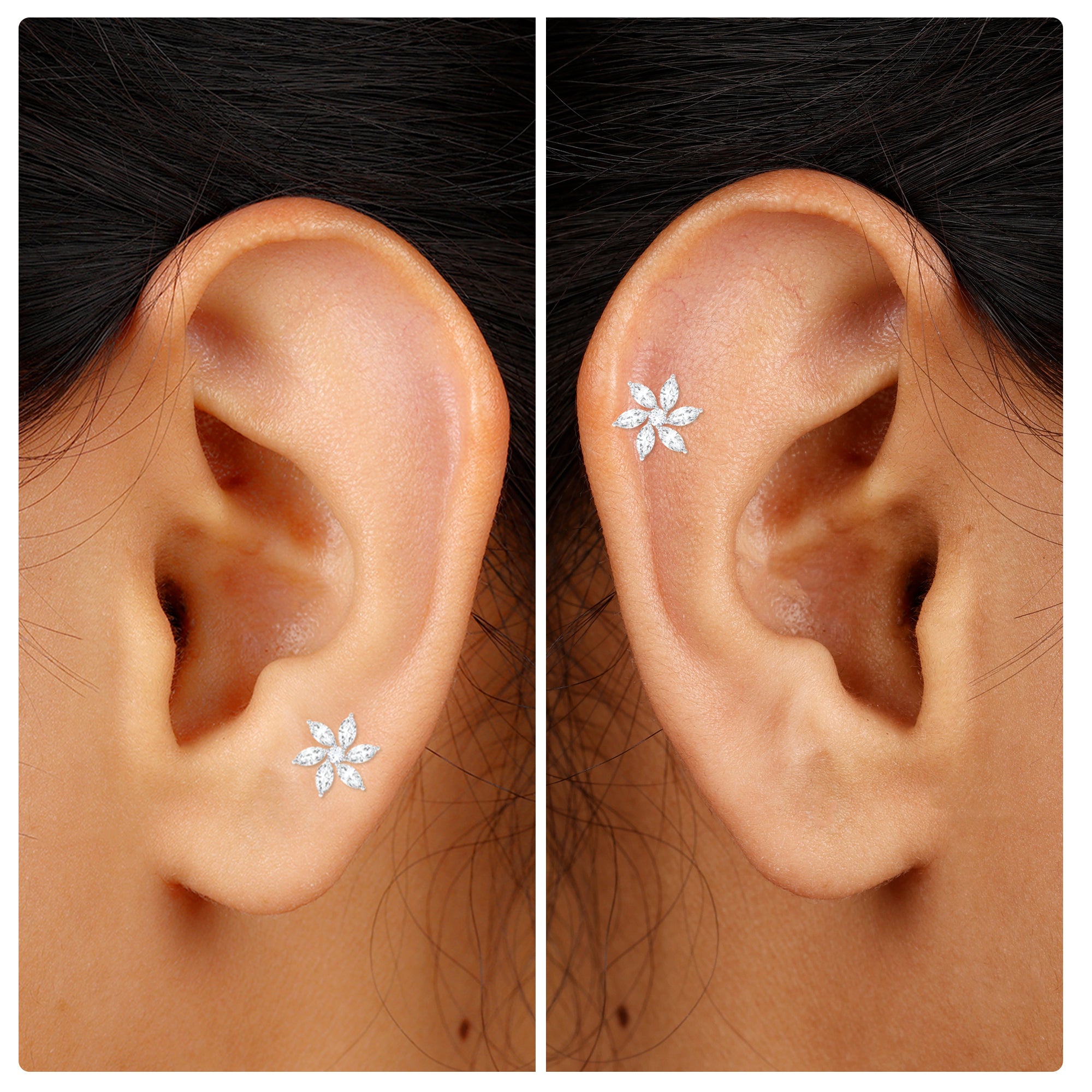 Sparkling Marquise Diamond Flower Helix Earring Natural - ( HI-SI ) - Rosec Jewels