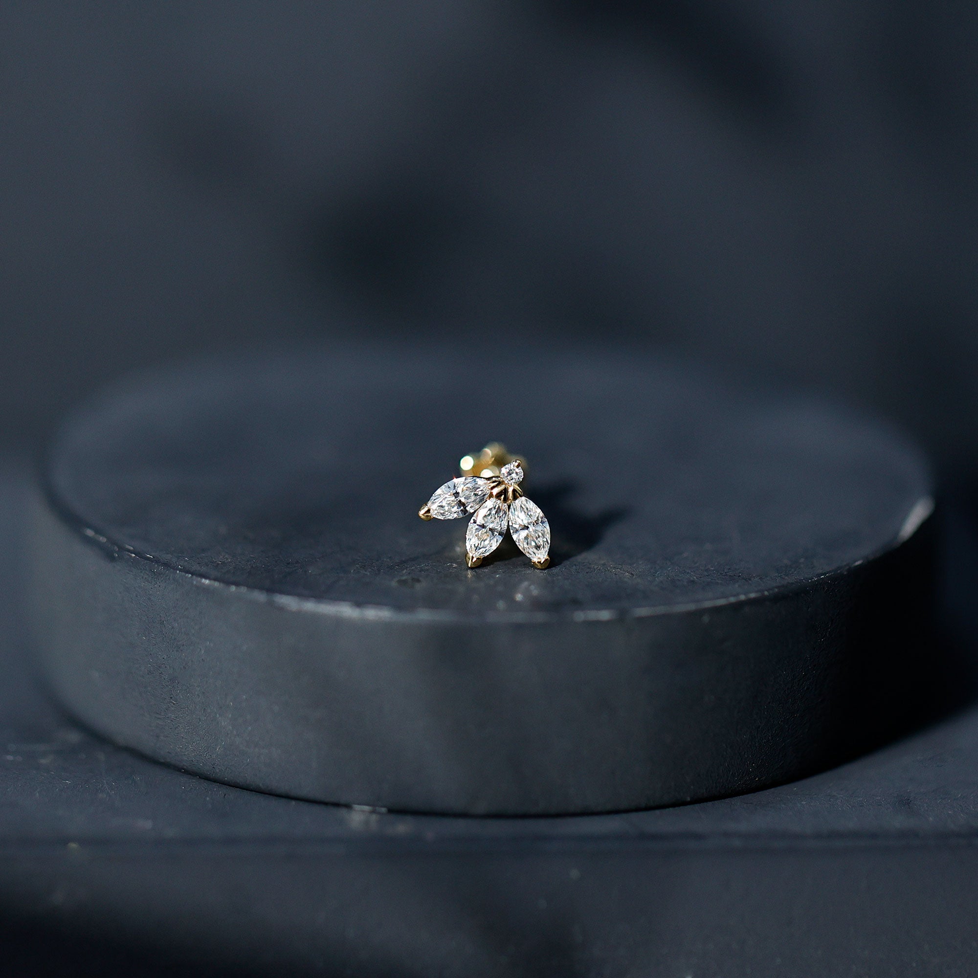 Marquise Cut Diamond Lotus Flower Earring for Cartilage Piercing Natural - ( HI-SI ) - Rosec Jewels