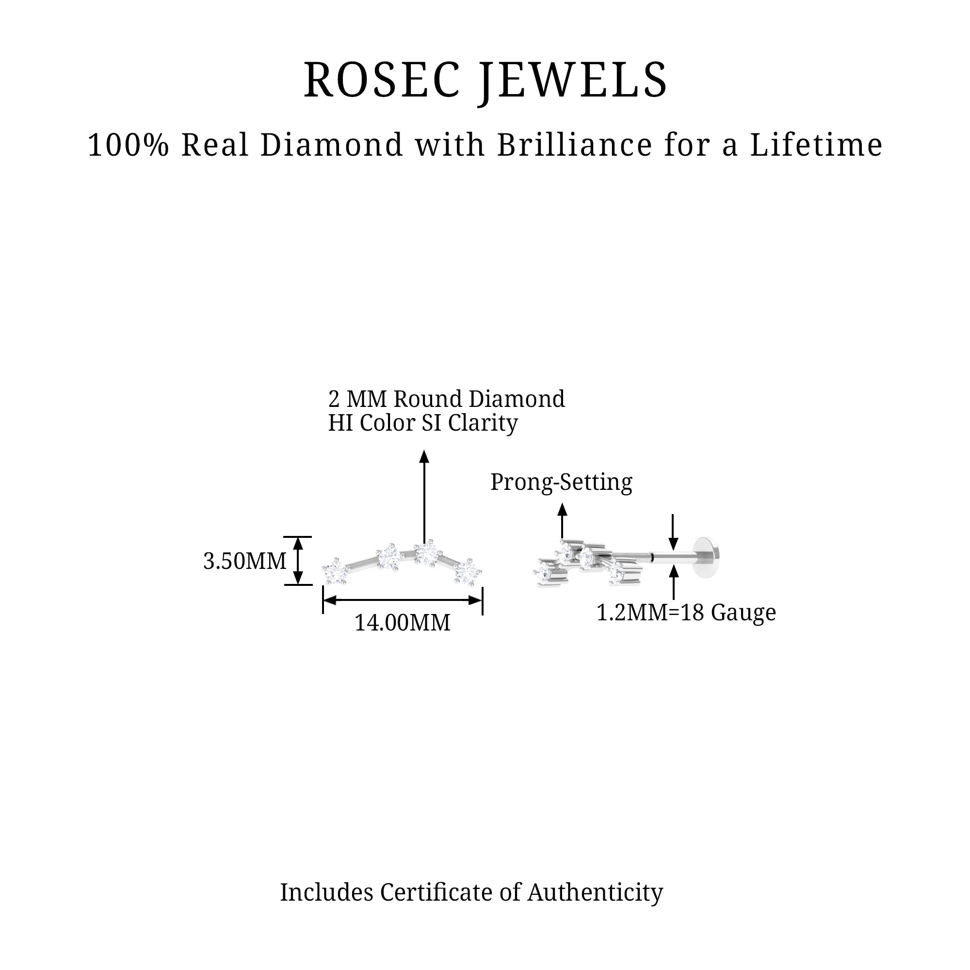Diamond Aquarius Zodiac Earring for Helix Piercing Natural - ( HI-SI ) - Rosec Jewels