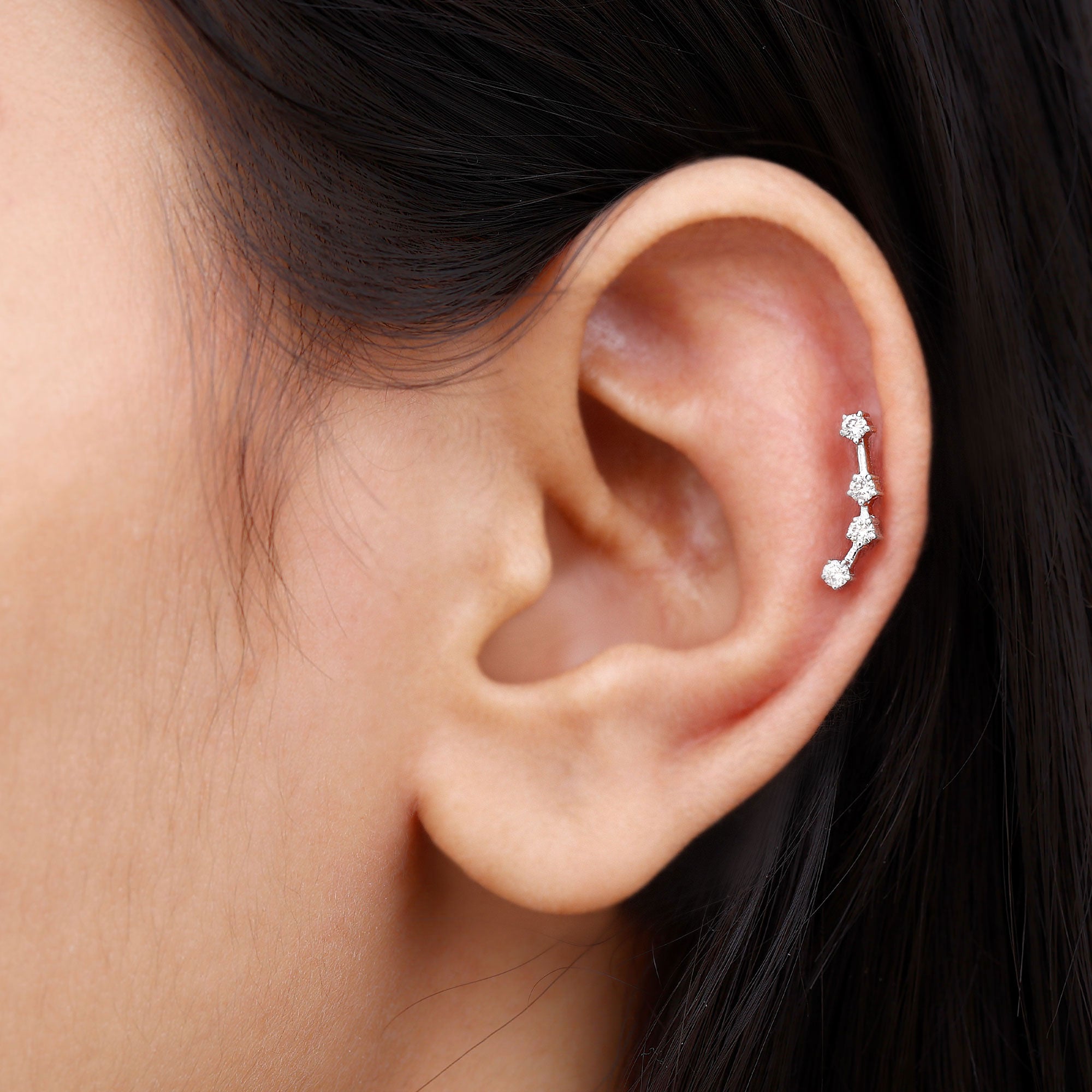 Diamond Aquarius Zodiac Earring for Helix Piercing Natural - ( HI-SI ) - Rosec Jewels